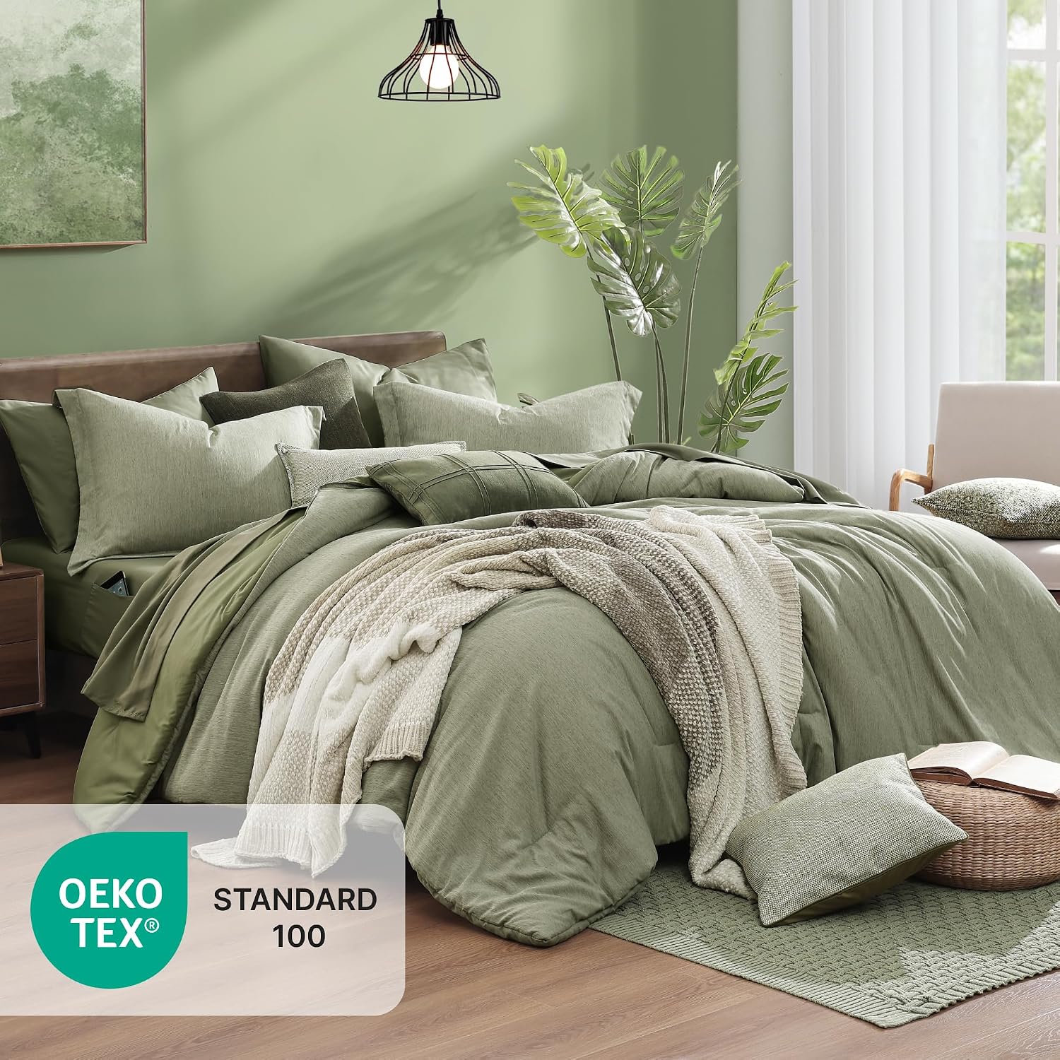 Thumbnail 4 de Monbix Oversized Queen Comforter Set, Sage Green 7-Piece Bed in a Bag