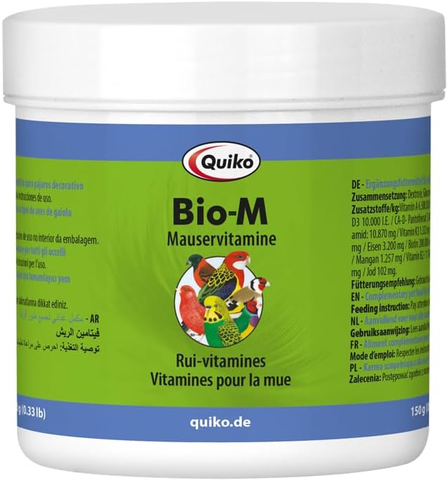 Detalle 2 de Quiko BIO-M 375 g – Mauservitamine für Ziervögel (biotinbasiert, kaltwasserlöslich)