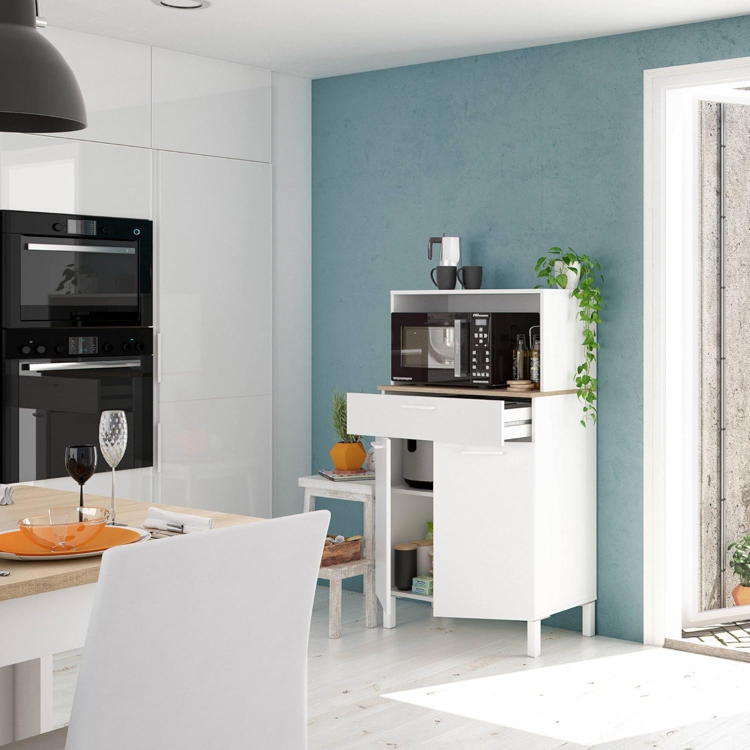 Detalle 2 de Dmora Armadio multiuso 2 ante Norman – Bianco e Rovere, 72x40x126 cm