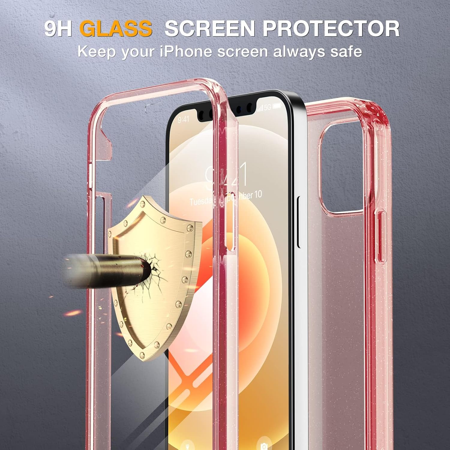 Thumbnail 3 de Miracase 6.1in iPhone 12/12 Pro Case with Built‑in Glass Screen Protector (Glitter Rose)
