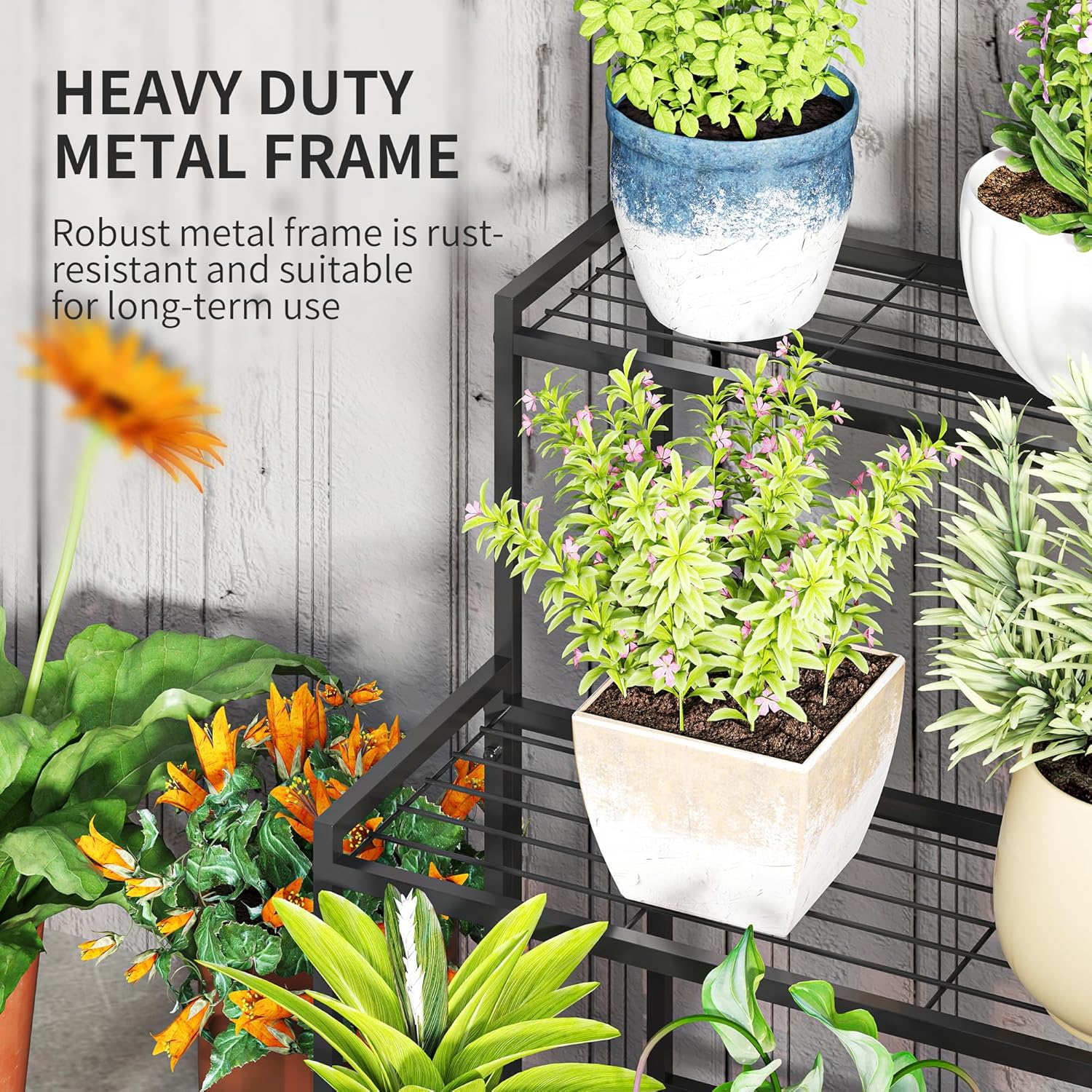 Detalle de Outsunny 3-Tier Metal Plant Stand: Modern Ladder Shelf for Indoor & Outdoor Display