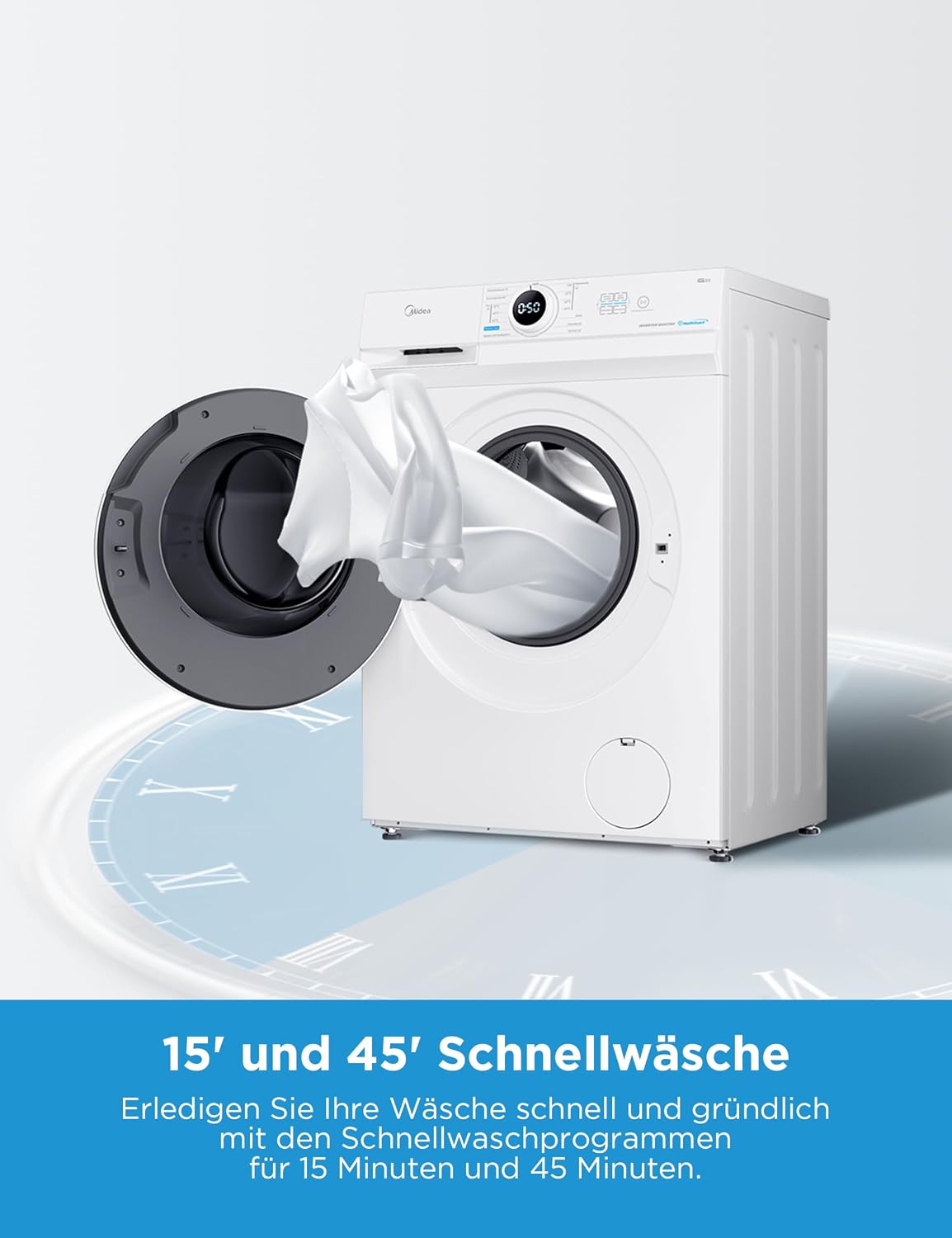 Detalle 2 de Midea MF10EW80BA10 – 8 kg Waschmaschine, Energieklasse A-10%, 1400 U/min, Weiß