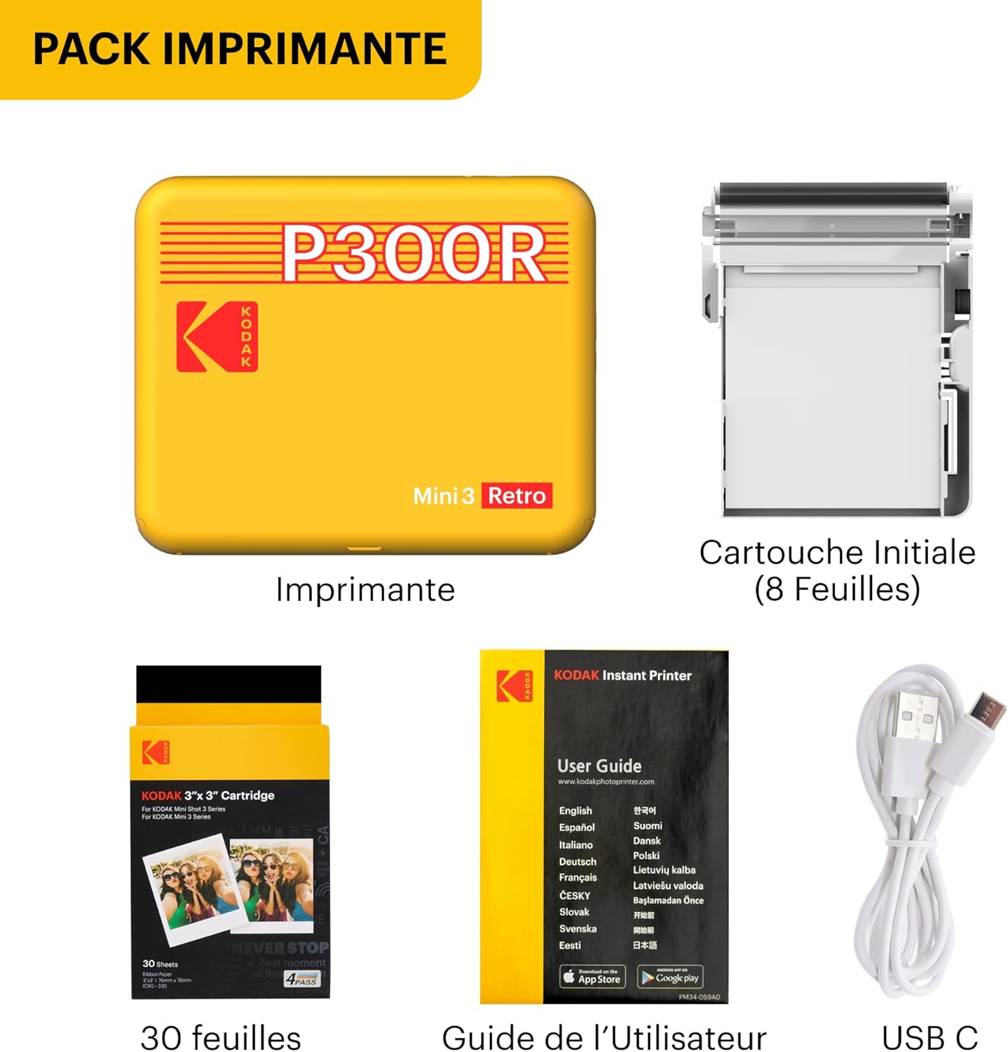 Thumbnail 6 de Kodak Mini 3 Retro 4PASS – Imprimante photo portable 7,6 x 7,6 cm (paquet avec 38 feuilles) – Blanc