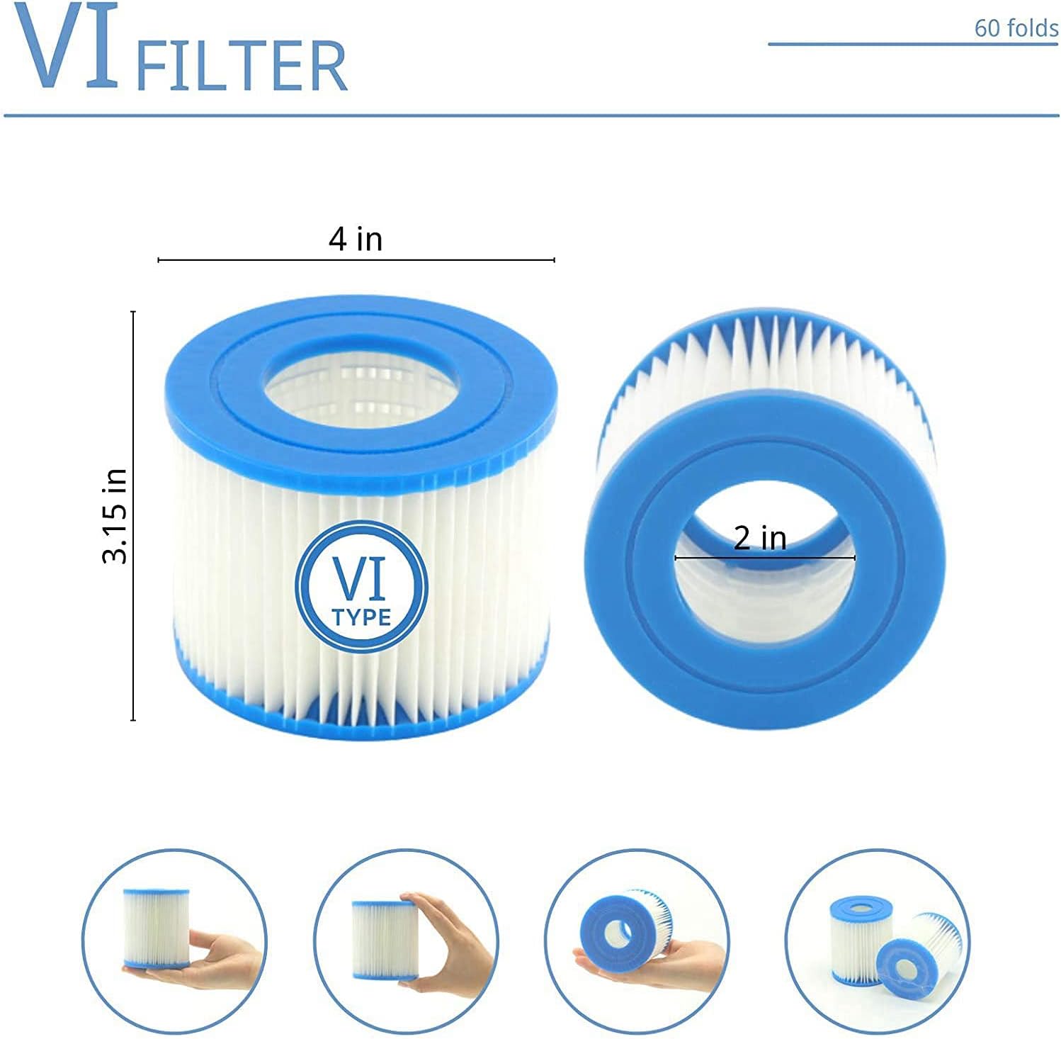 Thumbnail 1 de Mscomft VI Replacement Filter Cartridge for Pool – 8 Pack (VI Filter) for Bestway Flowclear