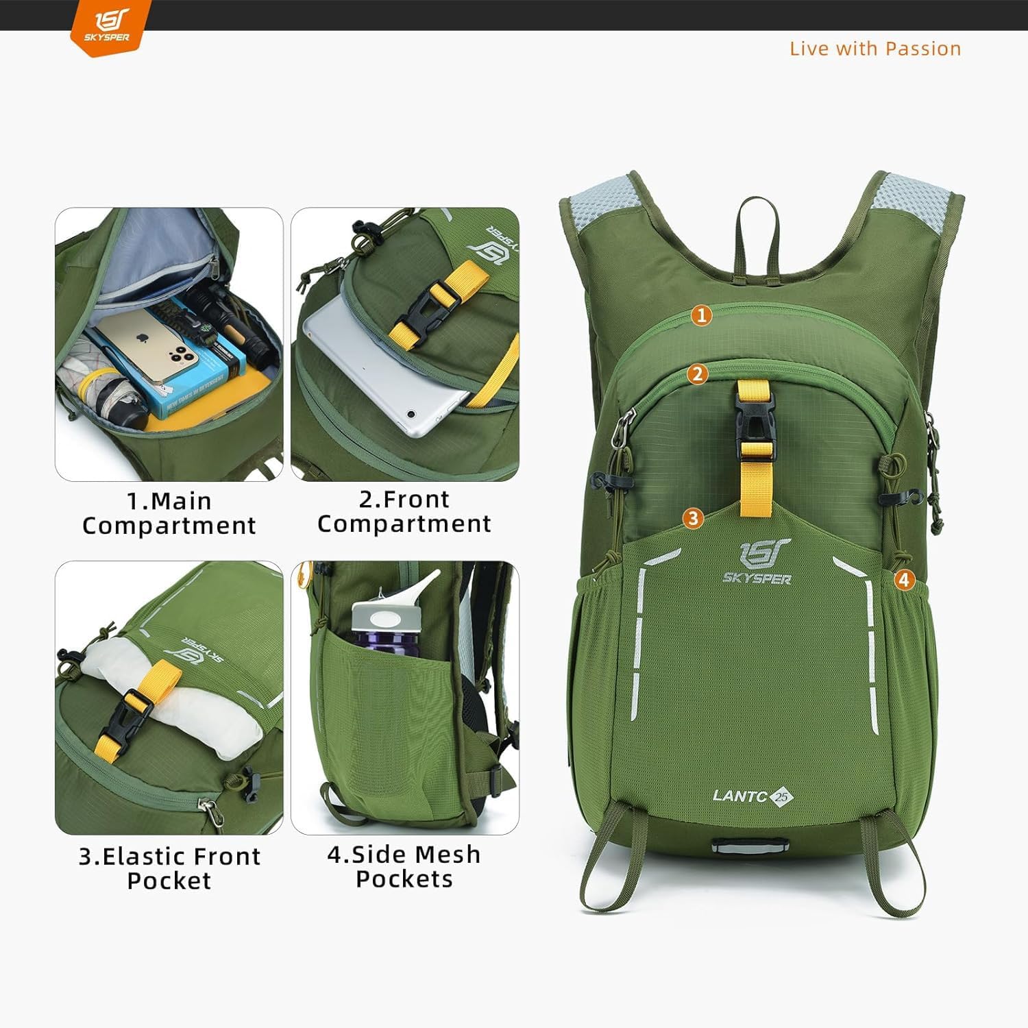Thumbnail 1 de SKYSPER Wanderrucksack 25L – Leichter Tagesrucksack für Herren, Grün