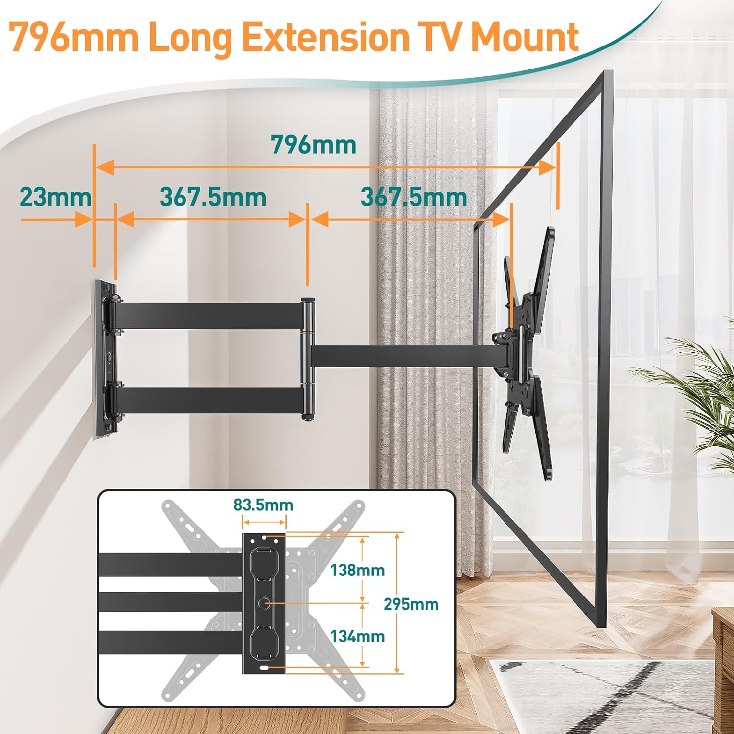 Thumbnail 5 de ELIVED TV Wall Bracket with 796mm Long Arm (Full Motion Corner Mount) for 26–65 inch TVs, up to 45kg, Max VESA 400x400