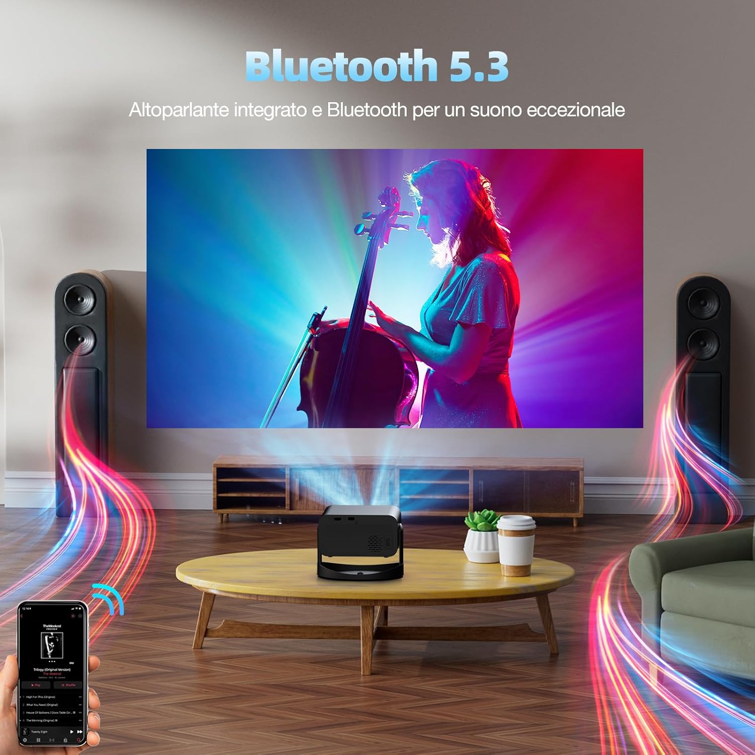 Thumbnail 5 de Mini Projecteur Video WiFi 6 BT 5.3 avec Android TV 11 – 360° et Correction Auto