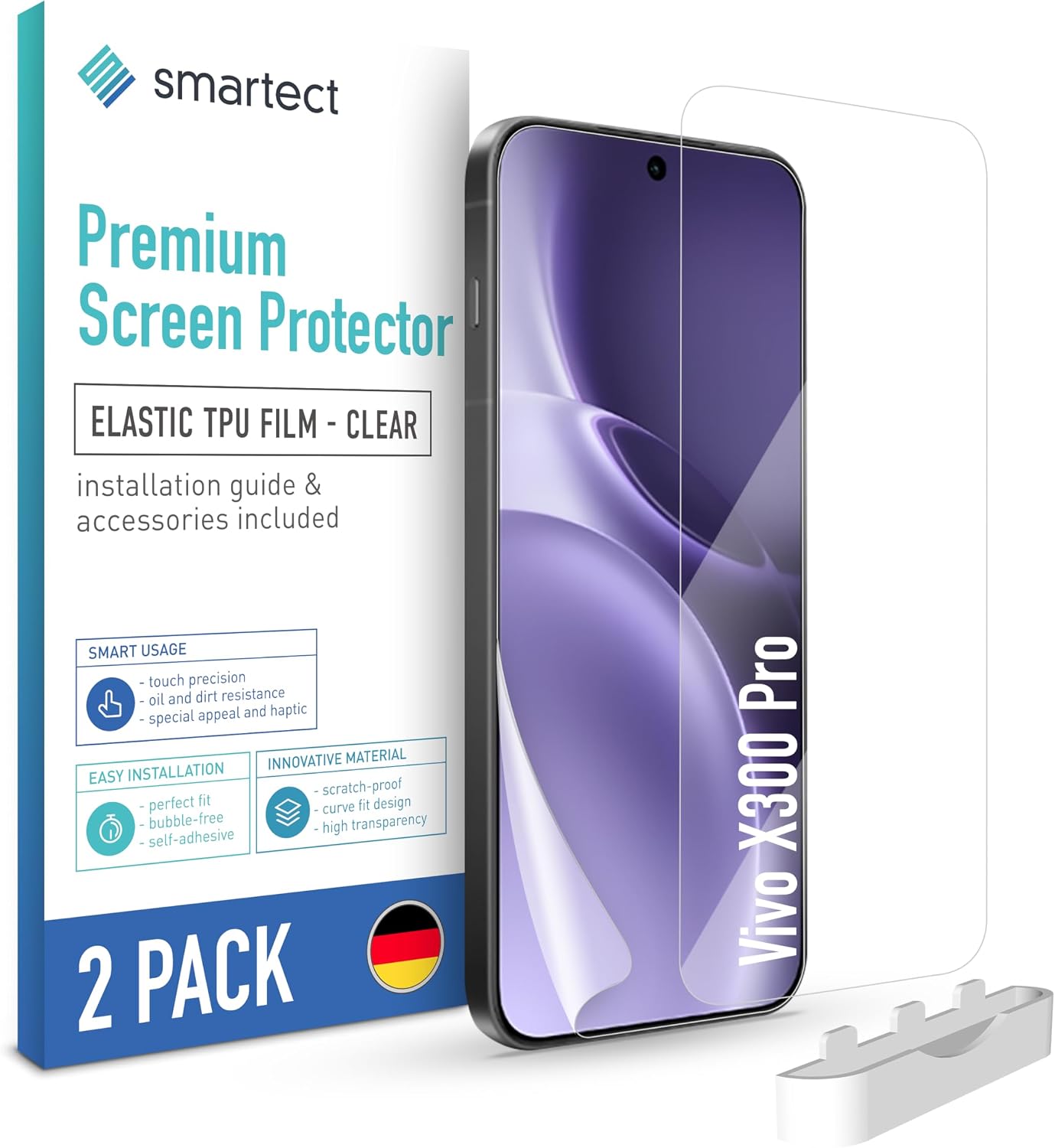 Detalle de SmarTect TPU Screen Protector for Vivo X300 Pro, 2-Pack, Clear Full Coverage