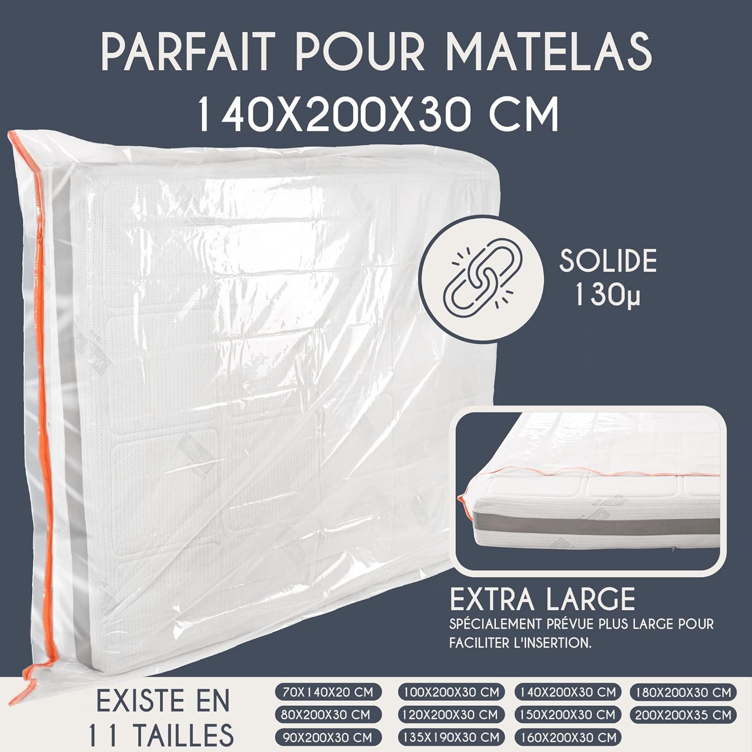 Thumbnail 1 de Dreamzie Housse de matelas de déménagement avec zip pratique – 140 x 190/200 cm, épaisseur 30 cm