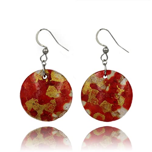 Detalle de Pendientes Colgantes Fashion Ligeros de Dragon Porter – Estilo 18, Rojo y Hoja Oro