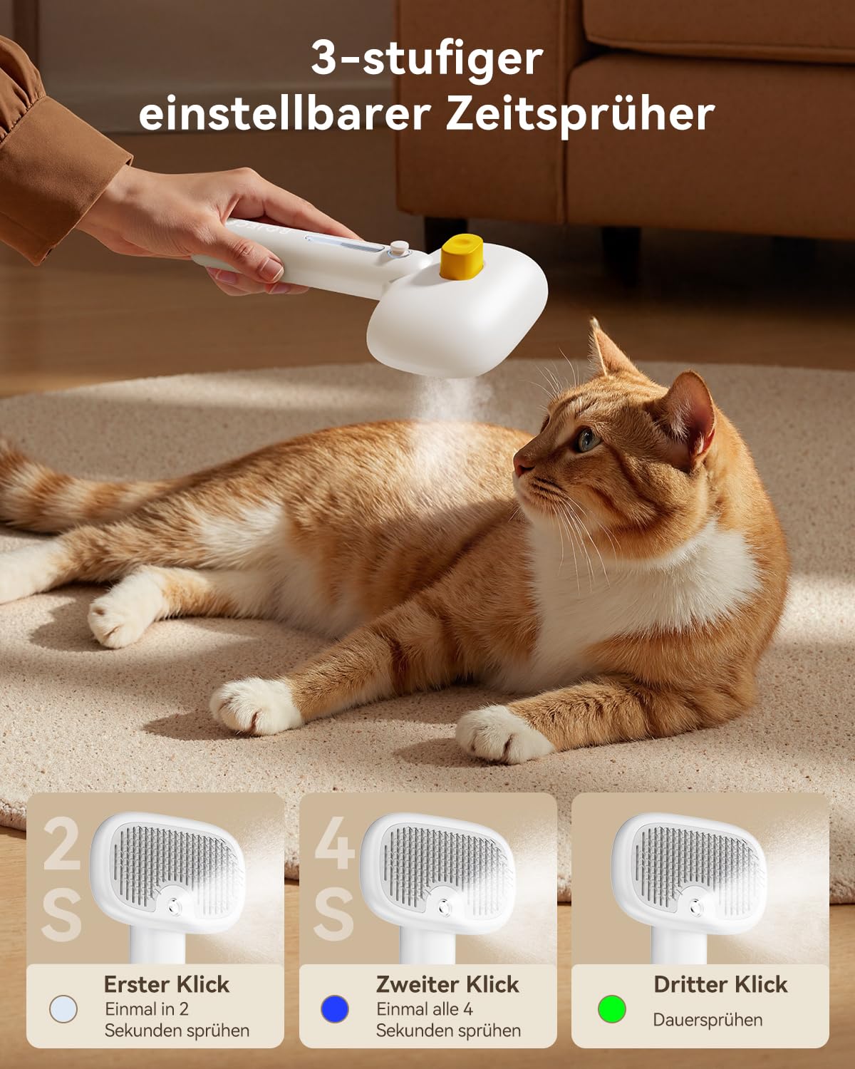 Thumbnail 3 de ROJECO Katzenbürste mit Dampf – 3-in-1 Steamy Brush gegen Unterfell, Verfilzungen & lose Haare