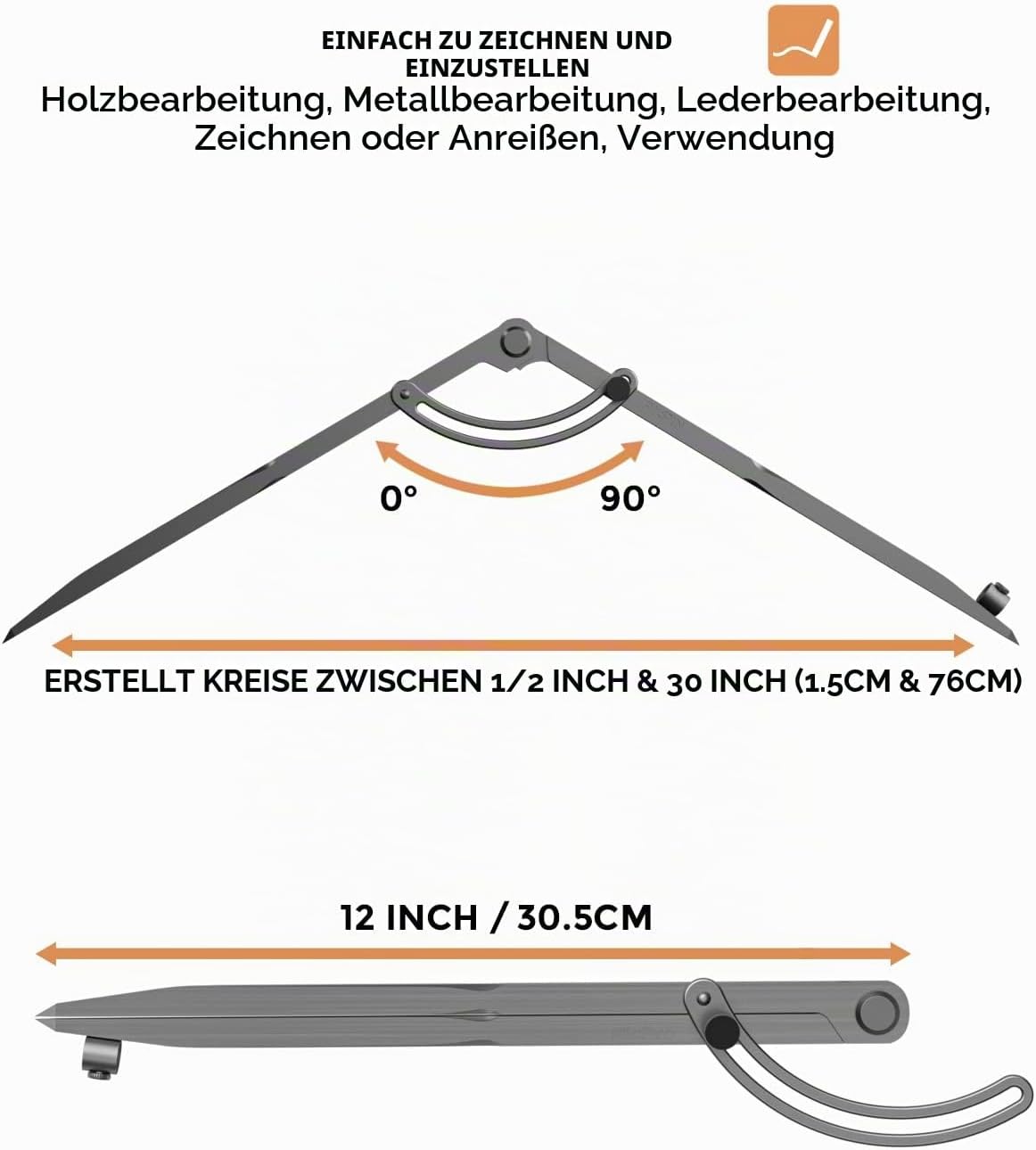 Detalle de Nicpro Kompass 30,5 cm/12 Zoll – Großer Professioneller Bleistift-Zirkel mit Stifthalter