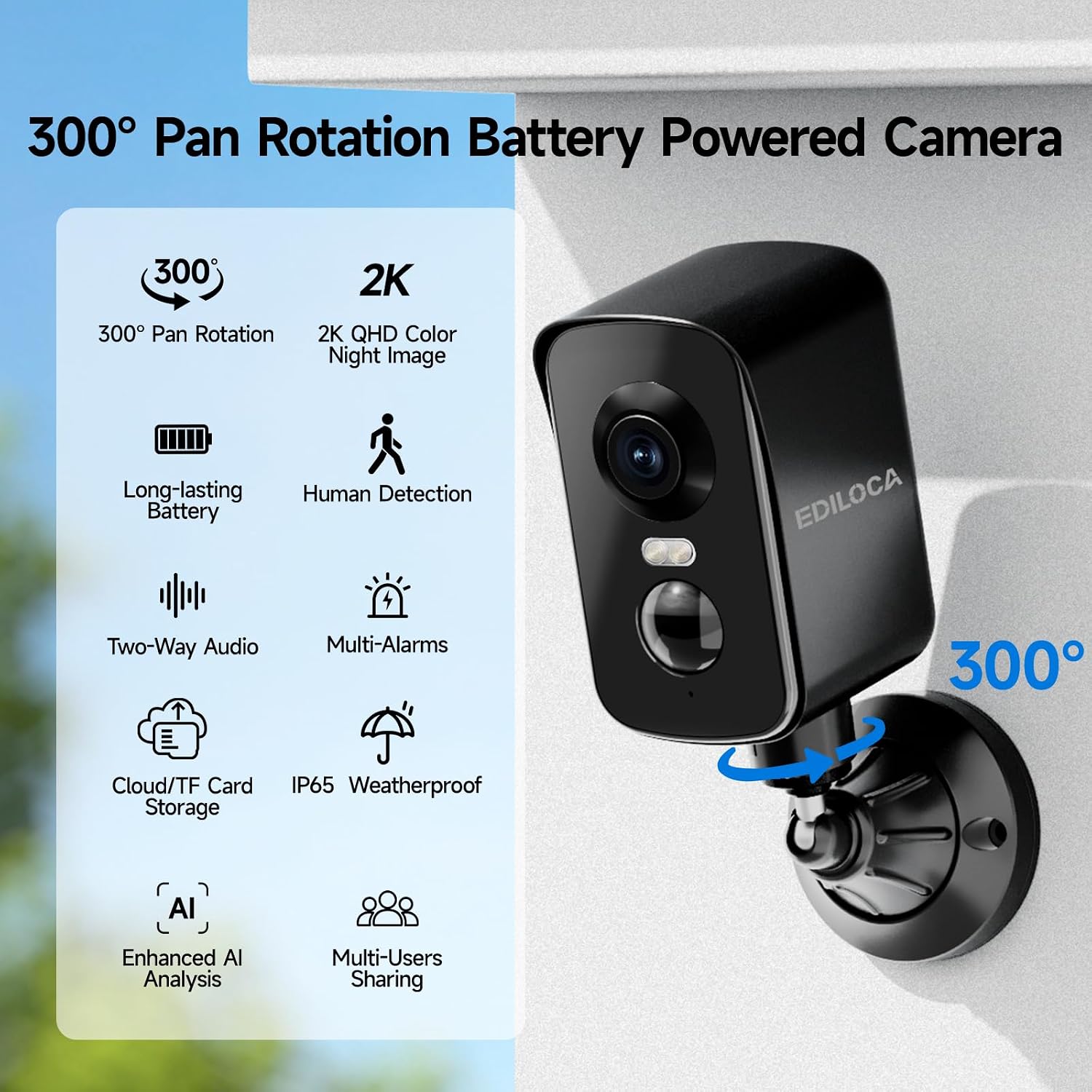 Detalle 2 de Ediloca 2K Outdoor Wireless Security Camera
