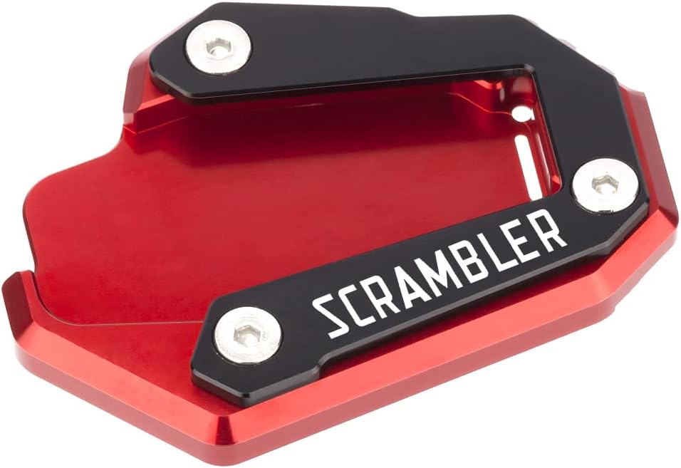 Detalle 2 de Modeer Estensione CNC per Cavalletto Laterale Ducati Scrambler 1100 (2017-2023) – Nero/Rosso