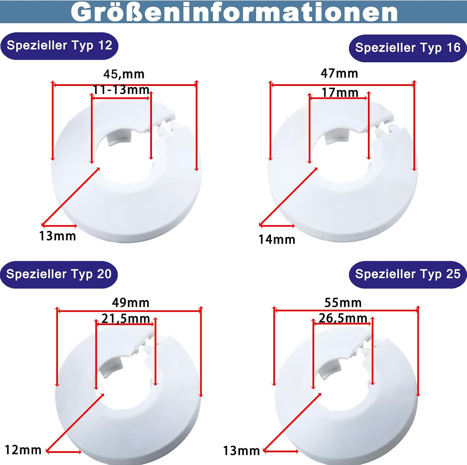 Thumbnail 1 de 20 Stück Heizungsrohr Rosette 25 mm – PP Rohrabdeckung, geeignet für Wasser- und Gasrohre