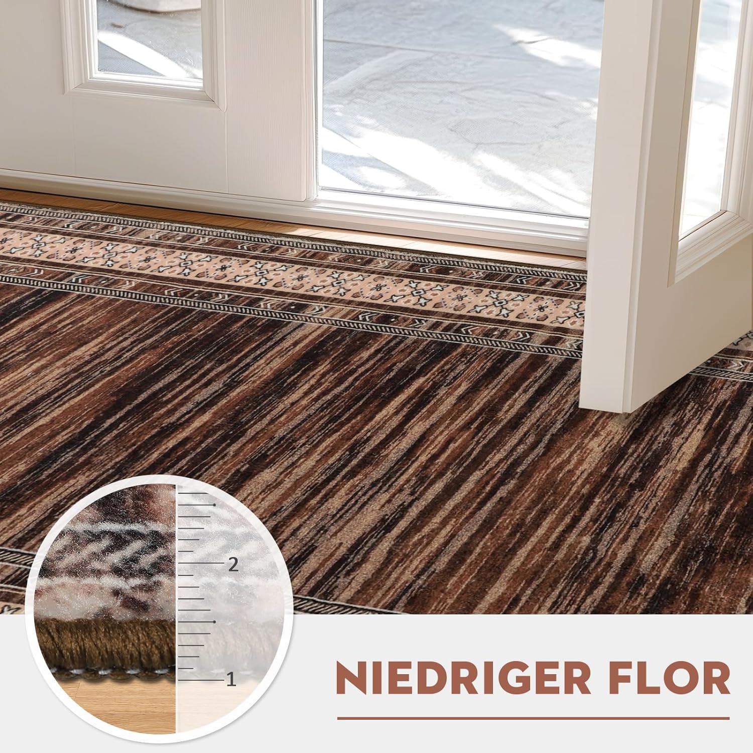 Thumbnail 3 de IMIYOKU Modern Braun Läufer Teppich für Flur – rutschfest, waschbar, Kurzflor (80x300 cm)