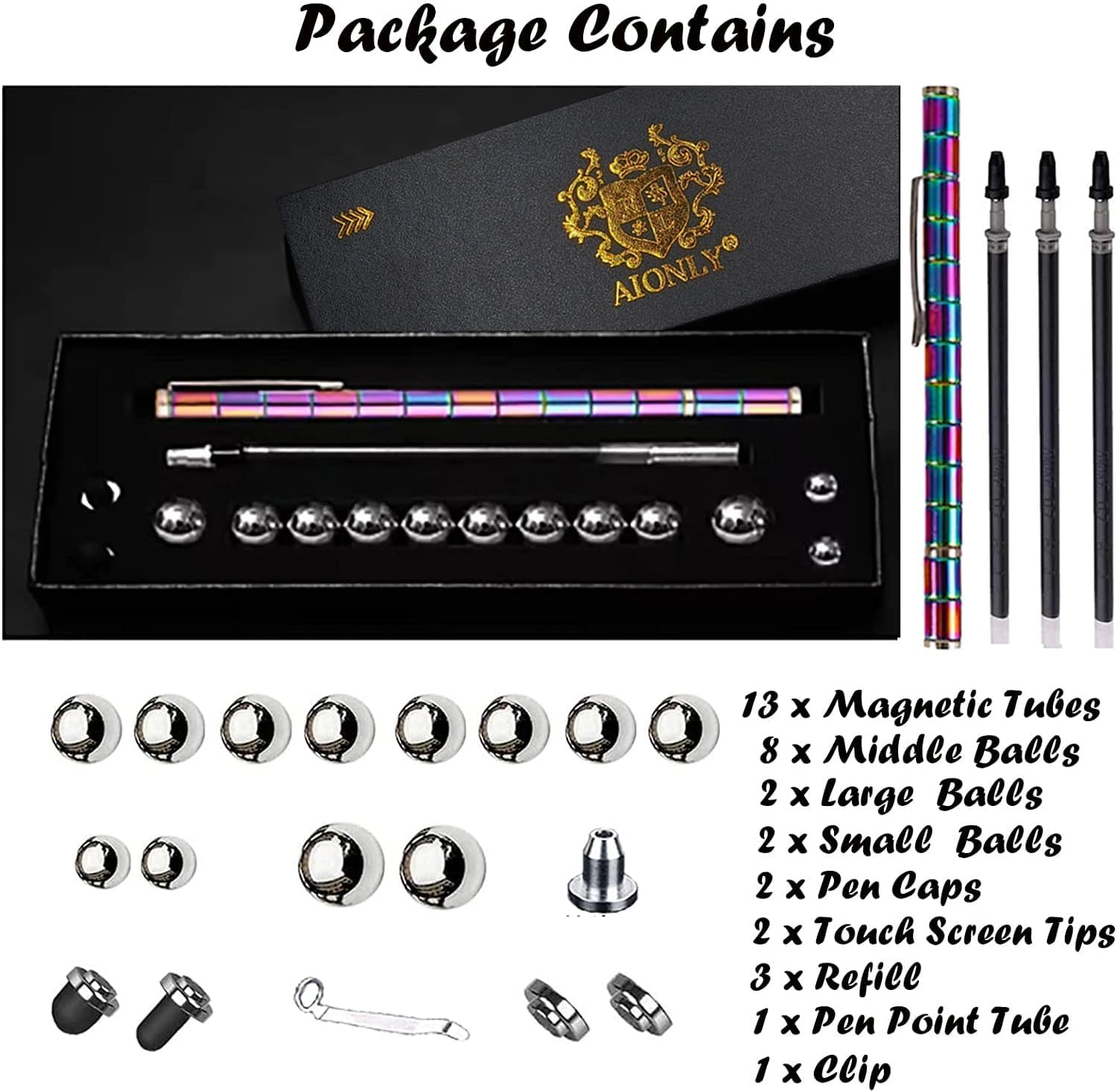 Detalle de Aionly Fidget Magnetic Pen (Rainbow) – magnet ballpoint pen with decompression play