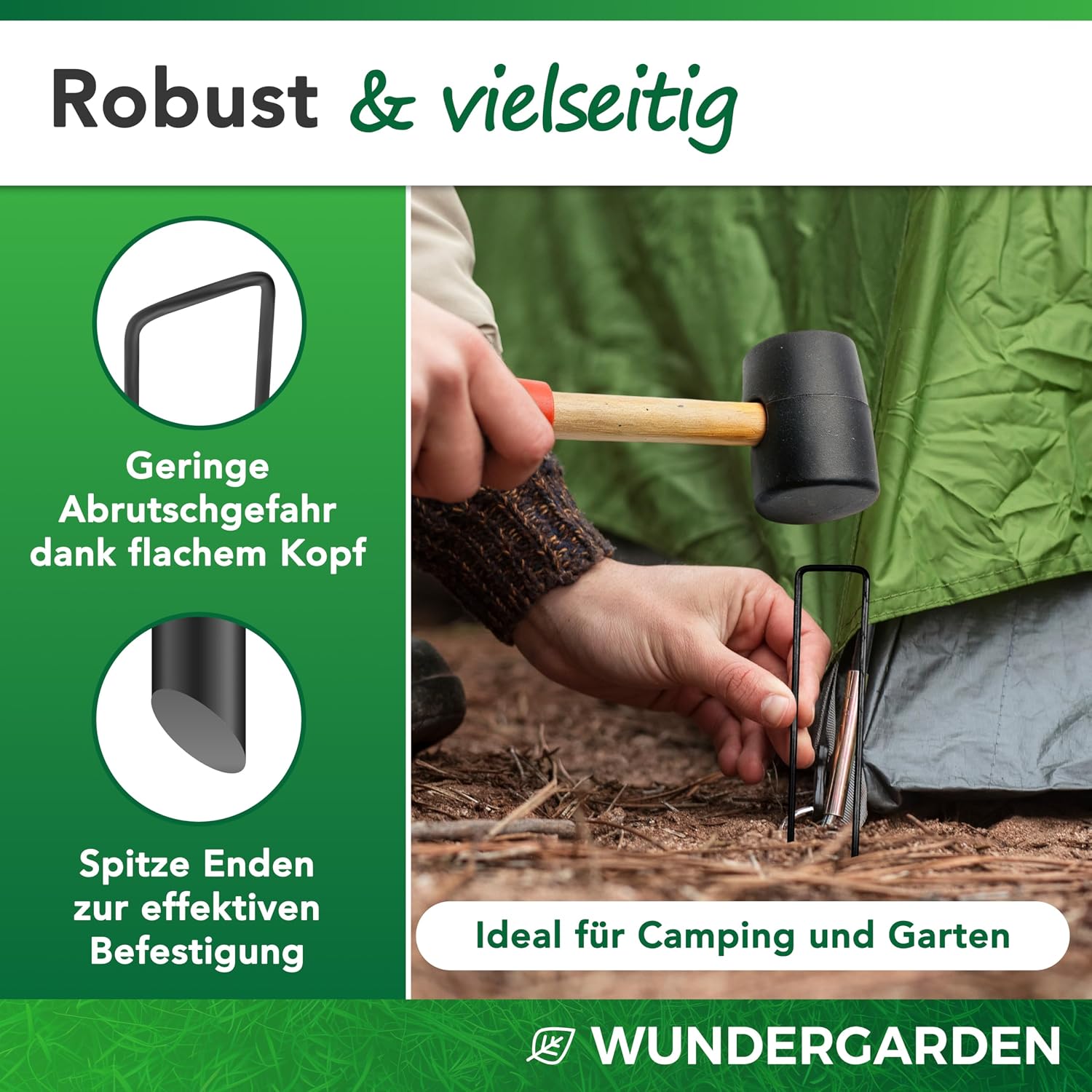 Detalle de WUNDERGARDEN Erdanker-Set (100 Stück) für Unkrautvlies, Bodenanker aus Stahl – 150 x 25 mm, Ø 2,7 mm