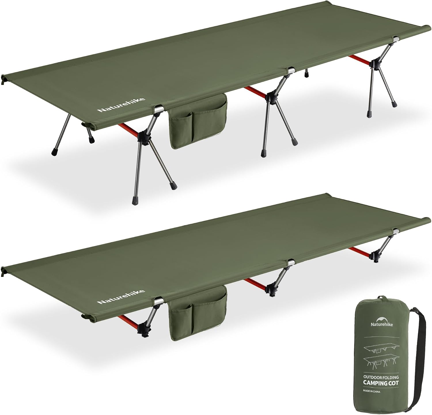 Detalle de Naturehike NH19JJ006 hopfällbar campingsäng 190 × 70 cm, grön