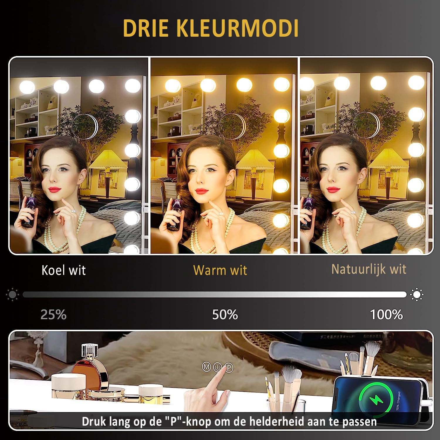 Thumbnail 3 de YU YUSING Hollywood make-upspiegel 80 × 62,5 cm met 18 dimbare leds