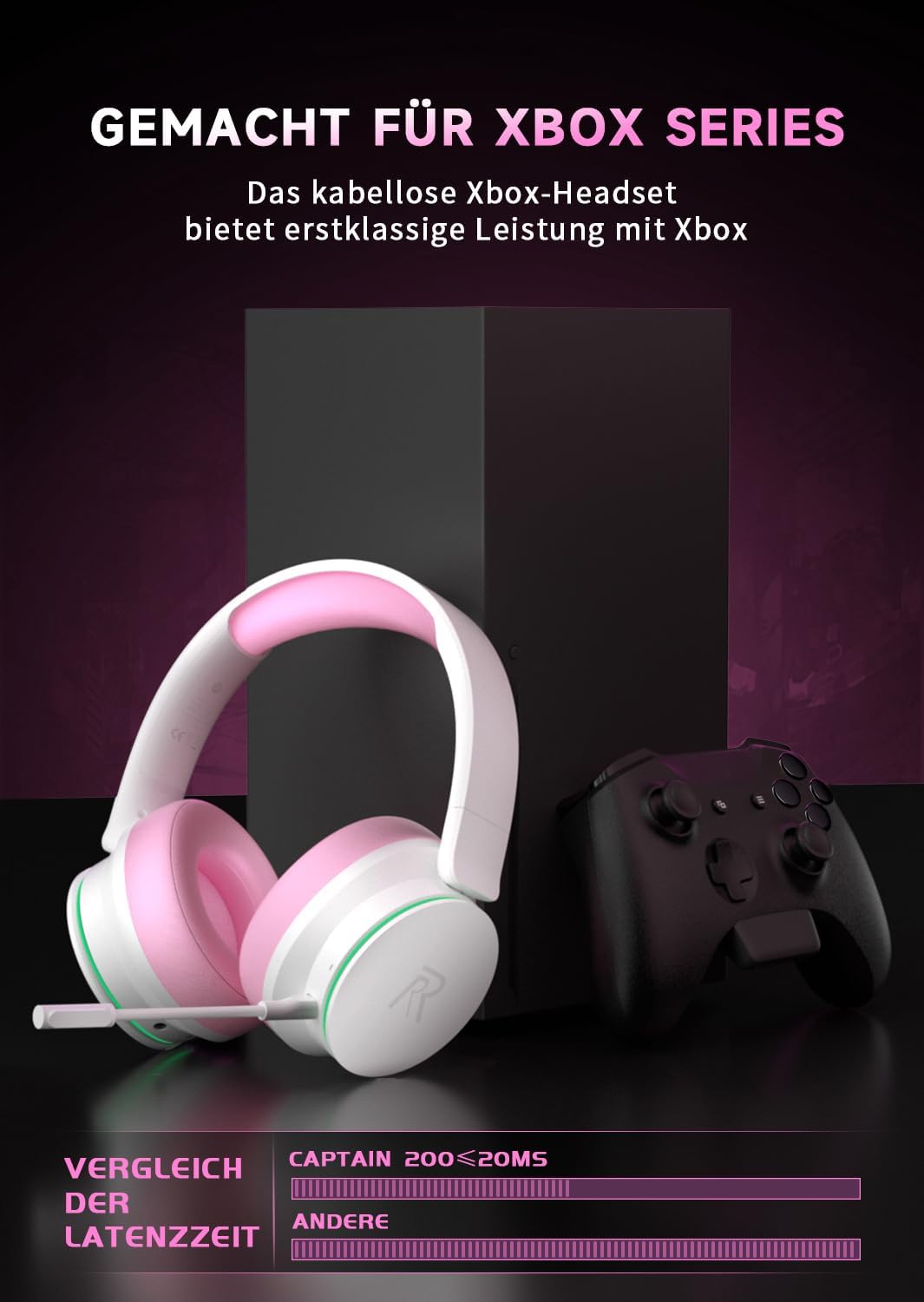 Detalle de Captain 200: Drahtloses Gaming-Headset mit Noise Cancelling, 3D-Surround-Sound und 45+