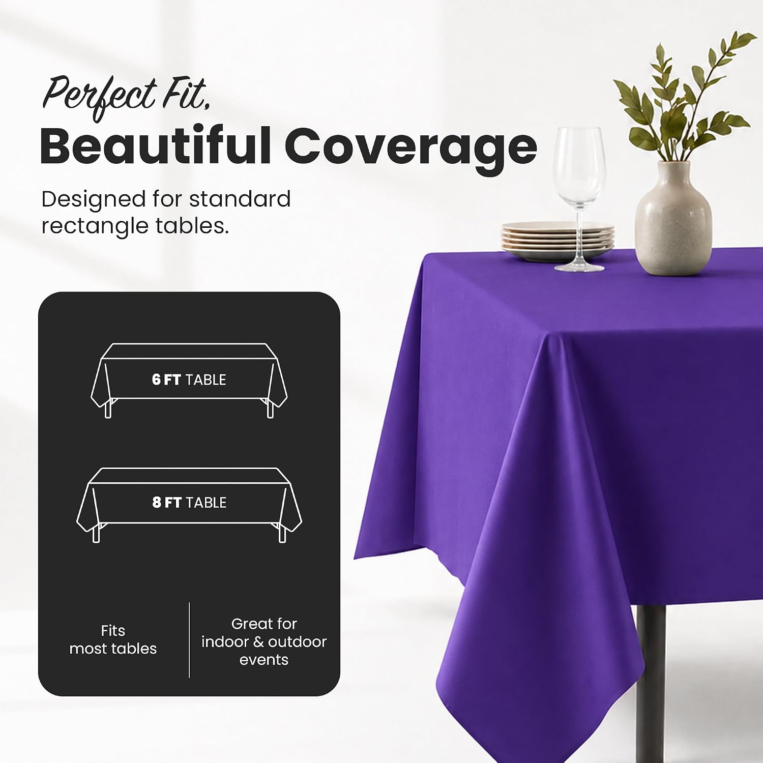 Detalle 2 de Grandipity 6-Pack Disposable Plastic Tablecloths, Purple, 54 x 108 Inches