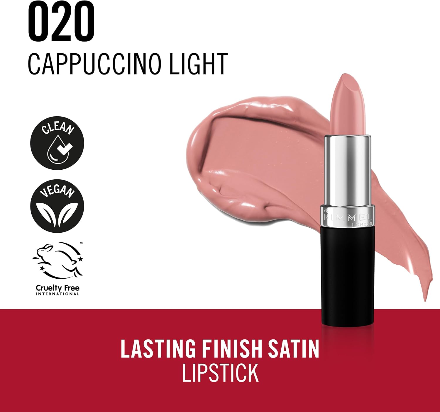 Detalle de Rimmel Lasting Finish Nude Collection Lipstick – Rossetto idratante a lunga tenuta, 4 g, tonalità Cappuccino Light