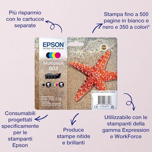 Detalle de Epson Serie 603 Stella Marina – Cartucce originali 4 colori EasyMail, Nero/Ciano/Magenta/Giallo (Standard) per stampanti Epson