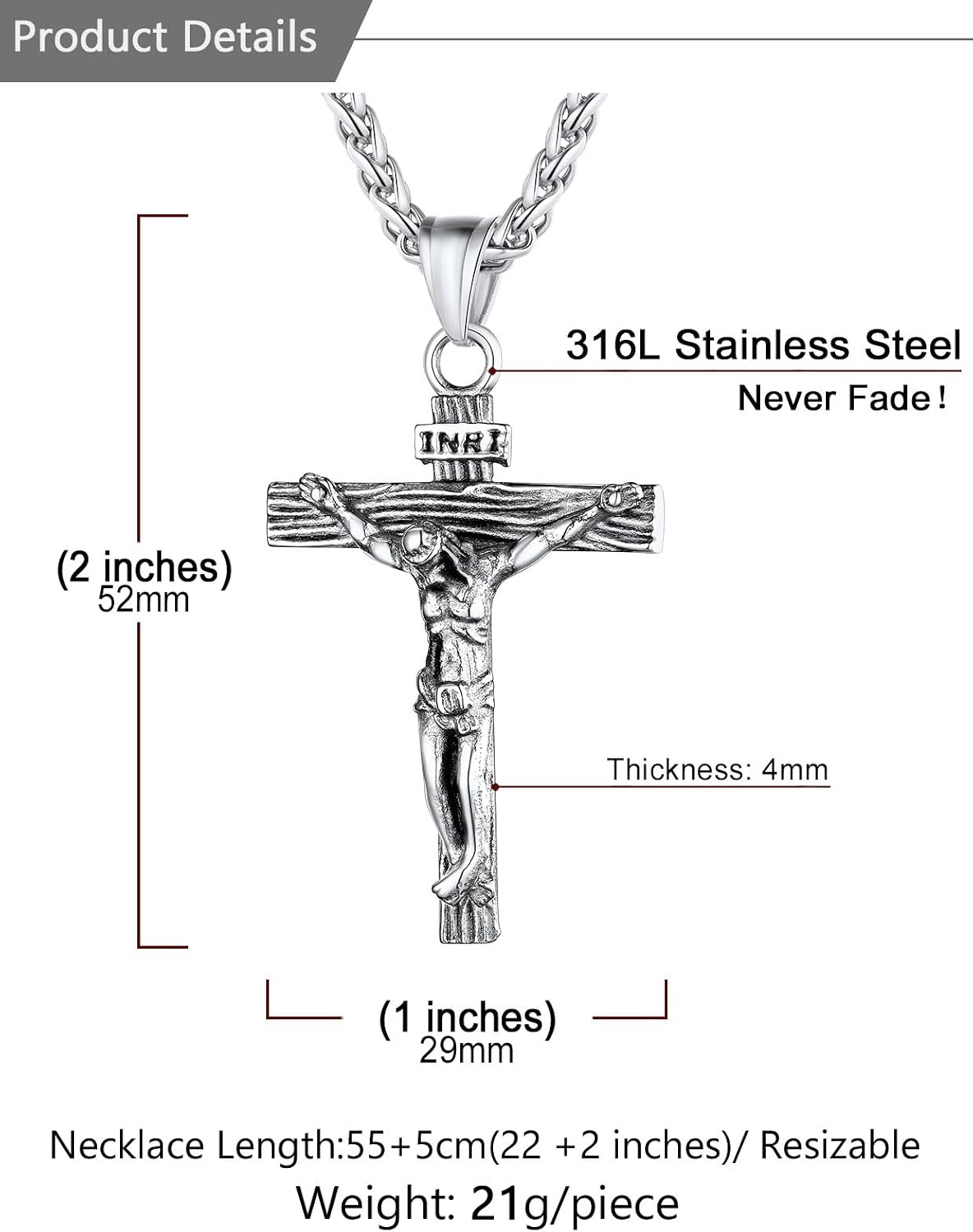 Thumbnail 5 de U7 Collier Croix 52 mm