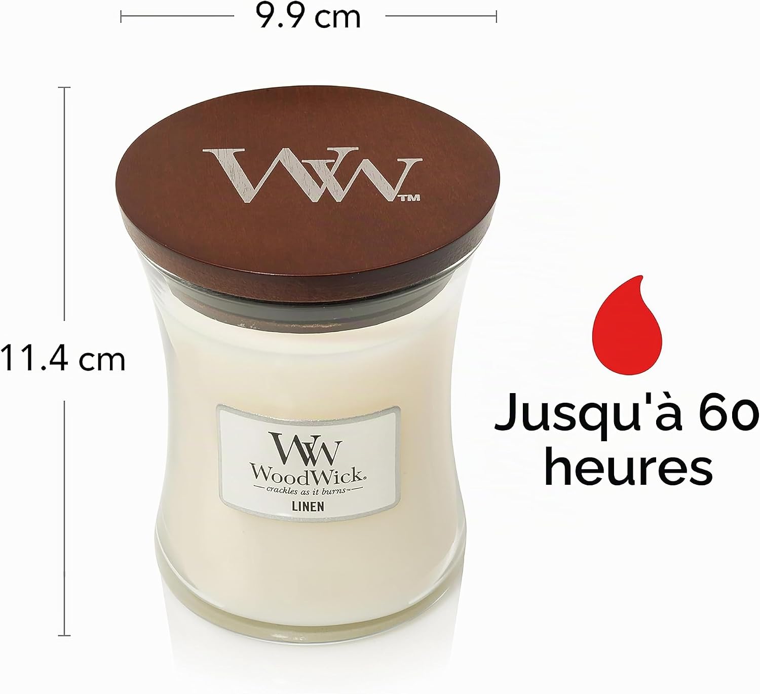 Detalle de WoodWick Bougie parfumée sablier moyen – Linge frais, mèche crépitante
