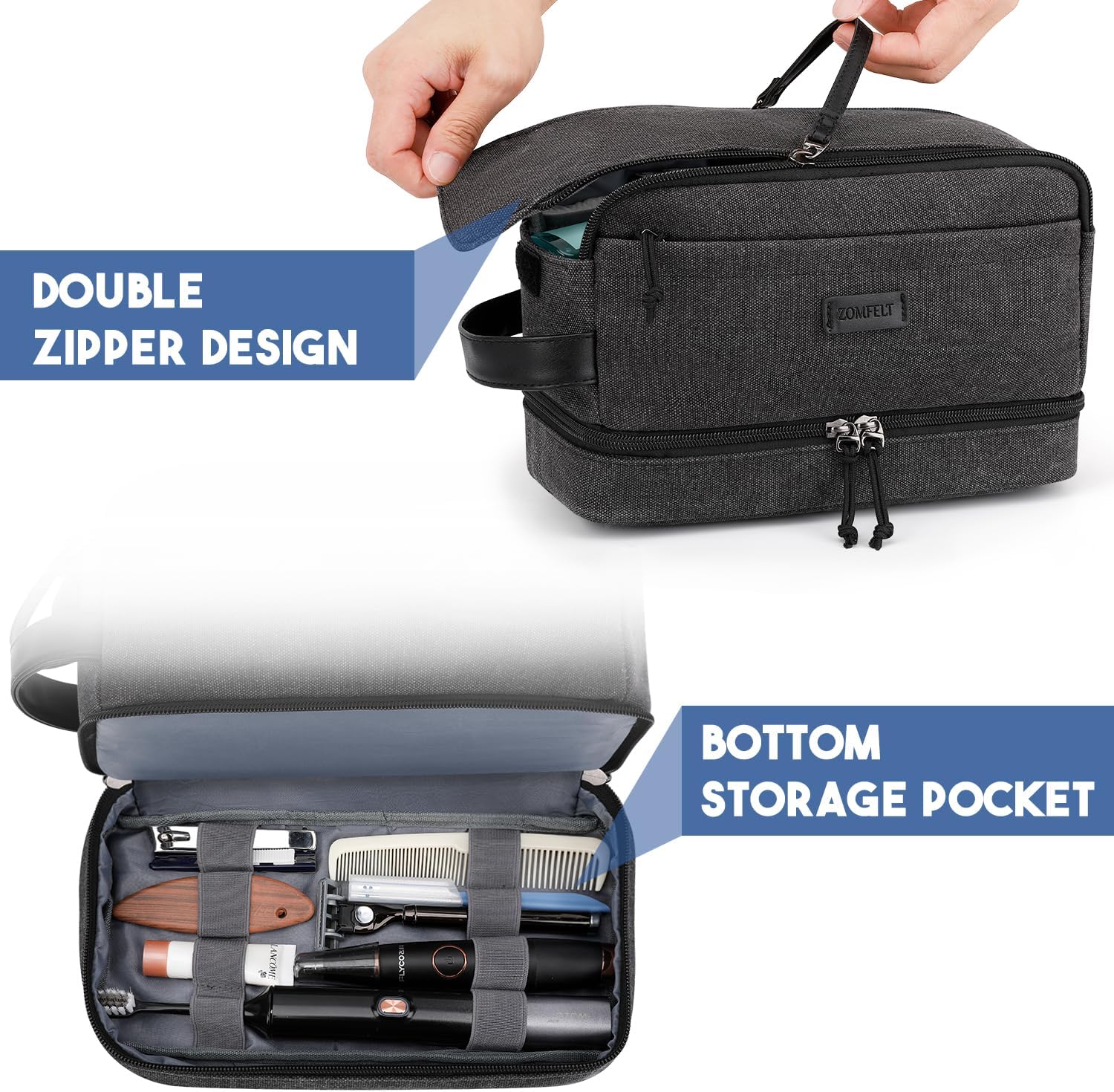 Detalle de ZOMFELT Toiletry Bag Canvas travel dopp kit