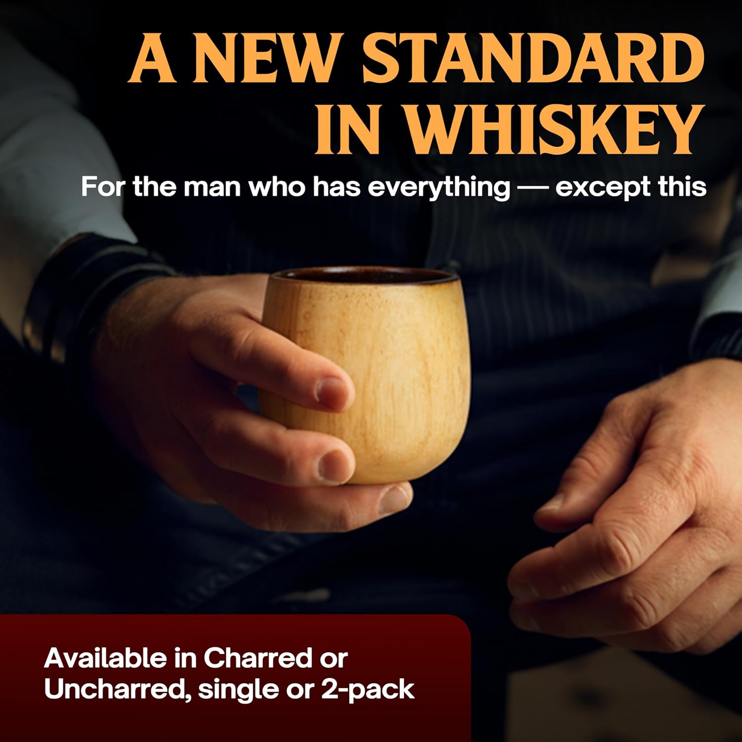 Detalle de Oaksip The Original Charred Wooden Bourbon Drinking Glass (2-Pack) — Flavor-Preserving Whiskey Gifts