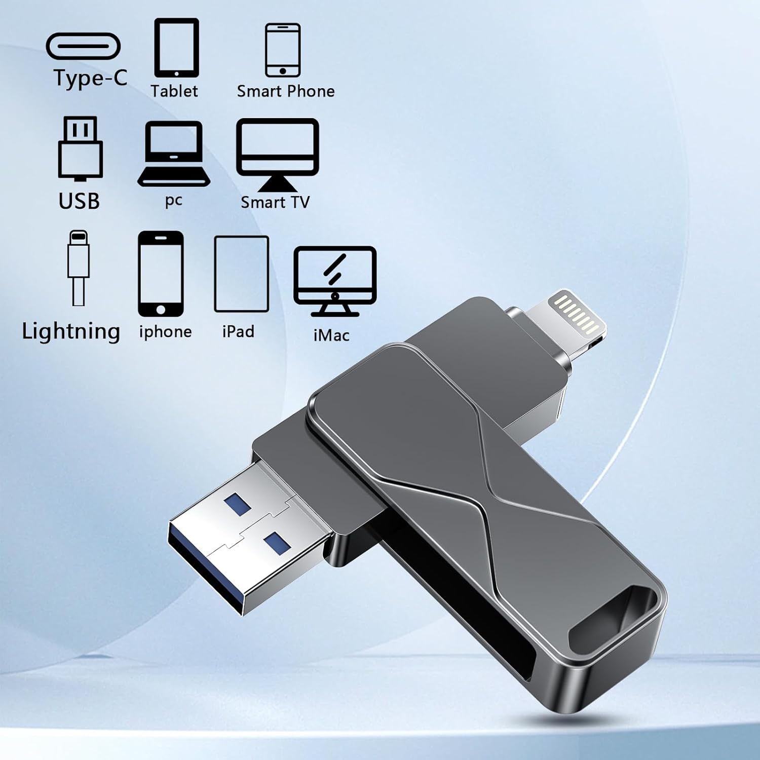 Detalle de USB-Stick für iPhone 512GB: MFi-zertifiziert, Lightning 3-in-1 externes Speichern