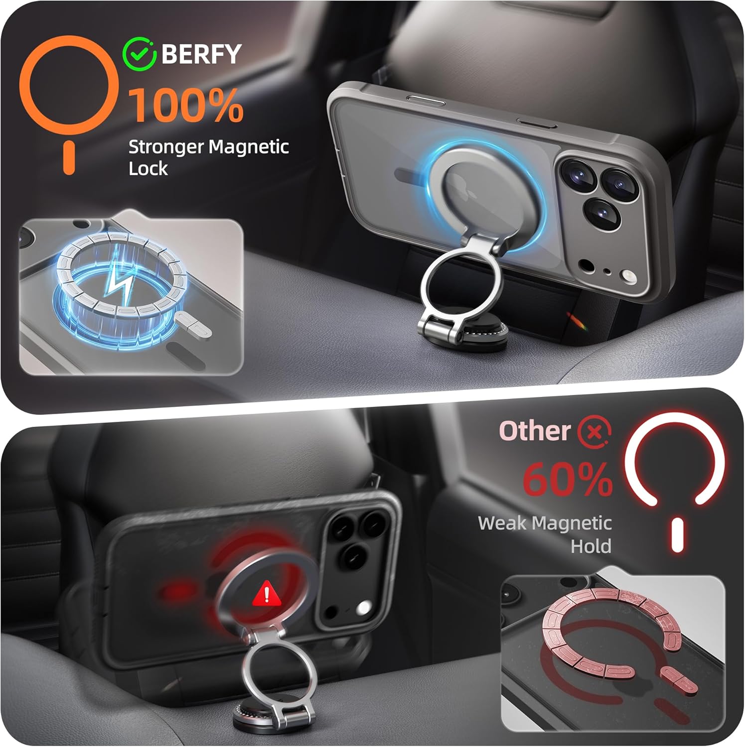 Detalle de BERFY iPhone 17 Pro Max Case with Built-in Privacy Screen — MagSafe Compatible, 360° Shield in Clear Grey
