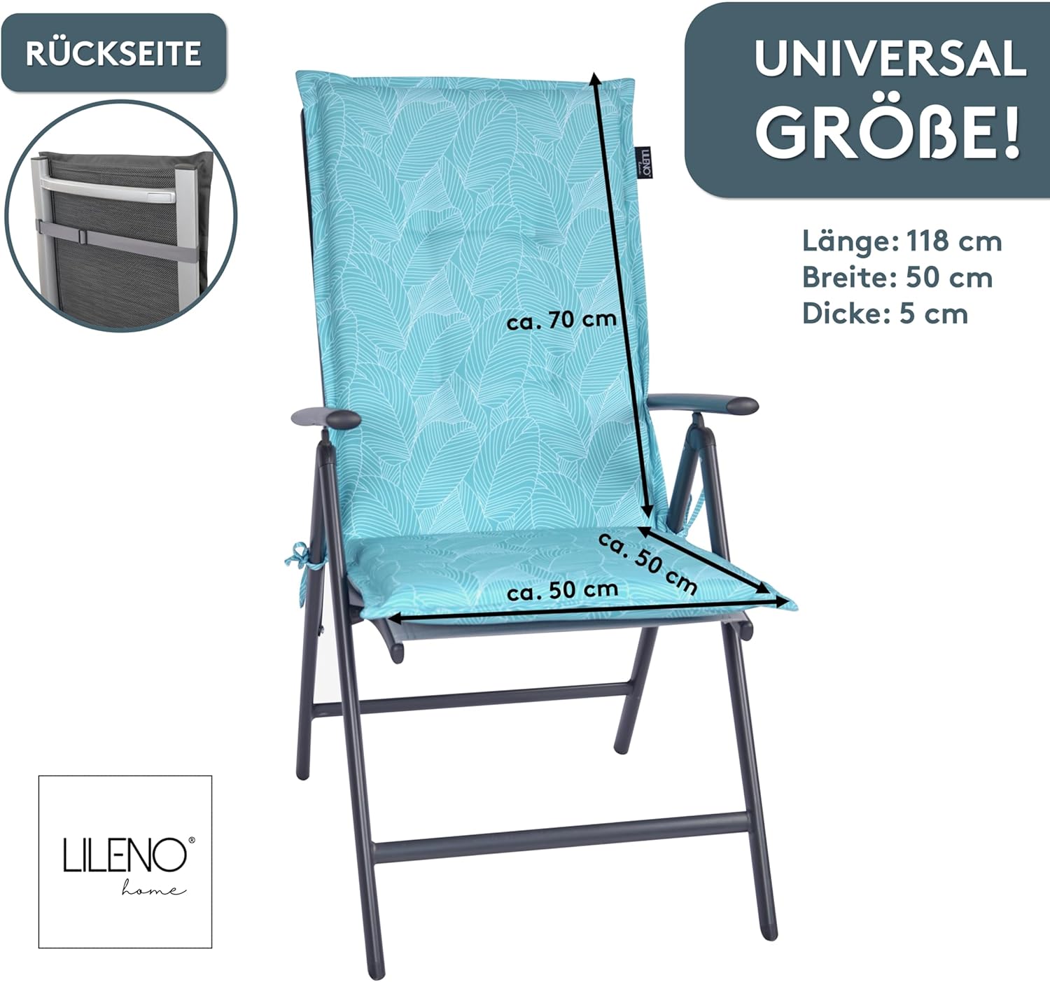 Thumbnail 1 de LILENO HOME Cojín para Silla de Jardín 🌿 Respaldo Alto Aqua