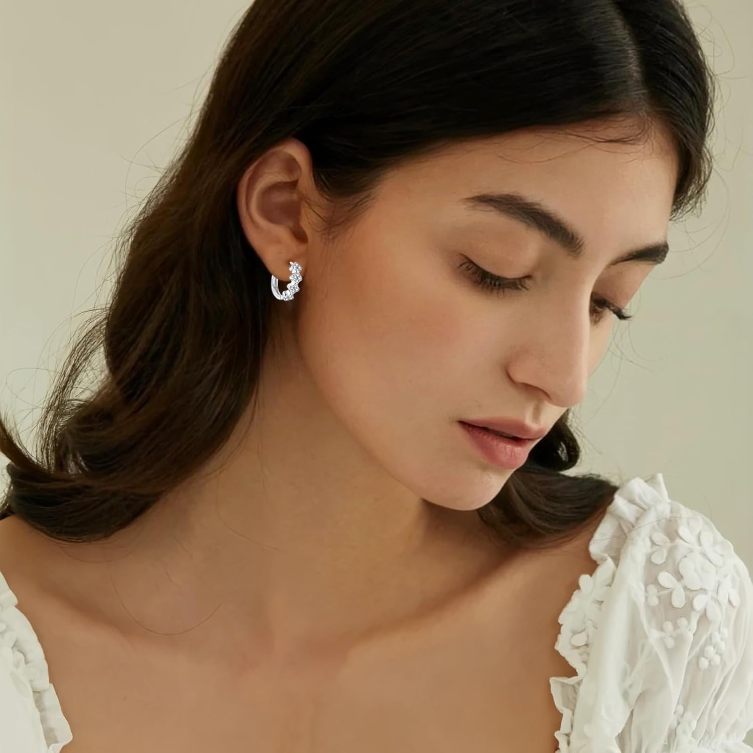 Thumbnail 4 de Kamise Silver Hoops Earrings for Women – 925 Sterling Silver Small Clover/Heart/Star Huggies with Zirconia