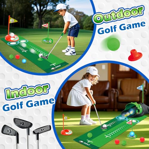 Detalle de Clemas set de golf para niños con devolvedor automático de bolas LED y dinosaurio (3 palos, 3 a 8 años)