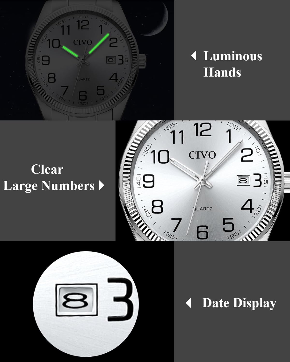 Thumbnail 1 de CIVO Silber Herrenuhr mit 39-mm Zifferblatt