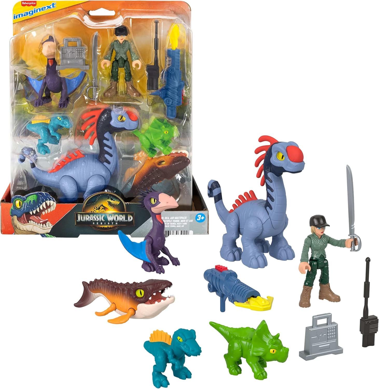 Detalle de Imaginext Jurassic World La Rinascita: Set di 6 Action Figures con Lanciatore e Accessori