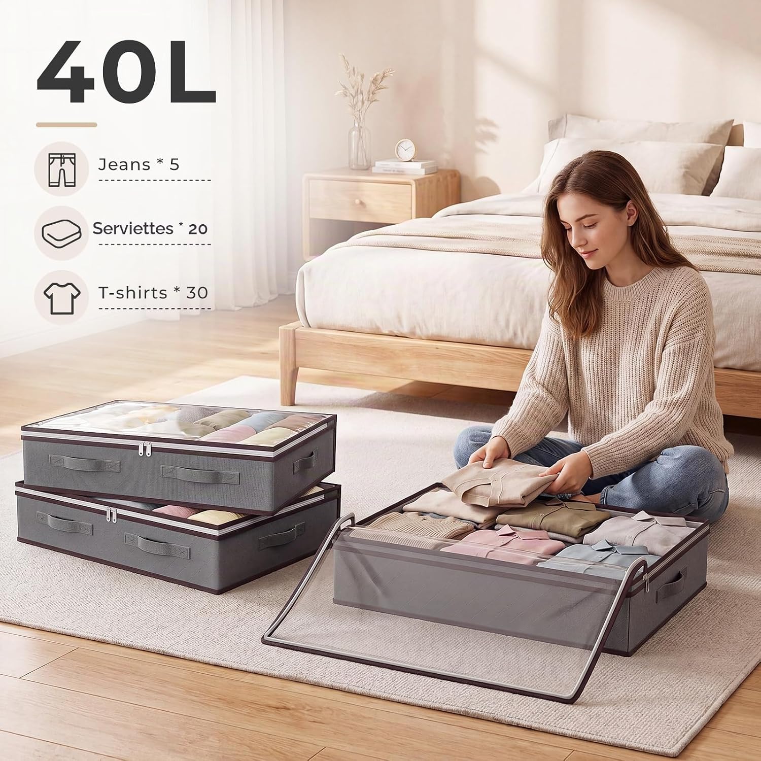 Thumbnail 2 de JAECU CD40-2 opbergzakken voor onder het bed, 40 l, opvouwbaar