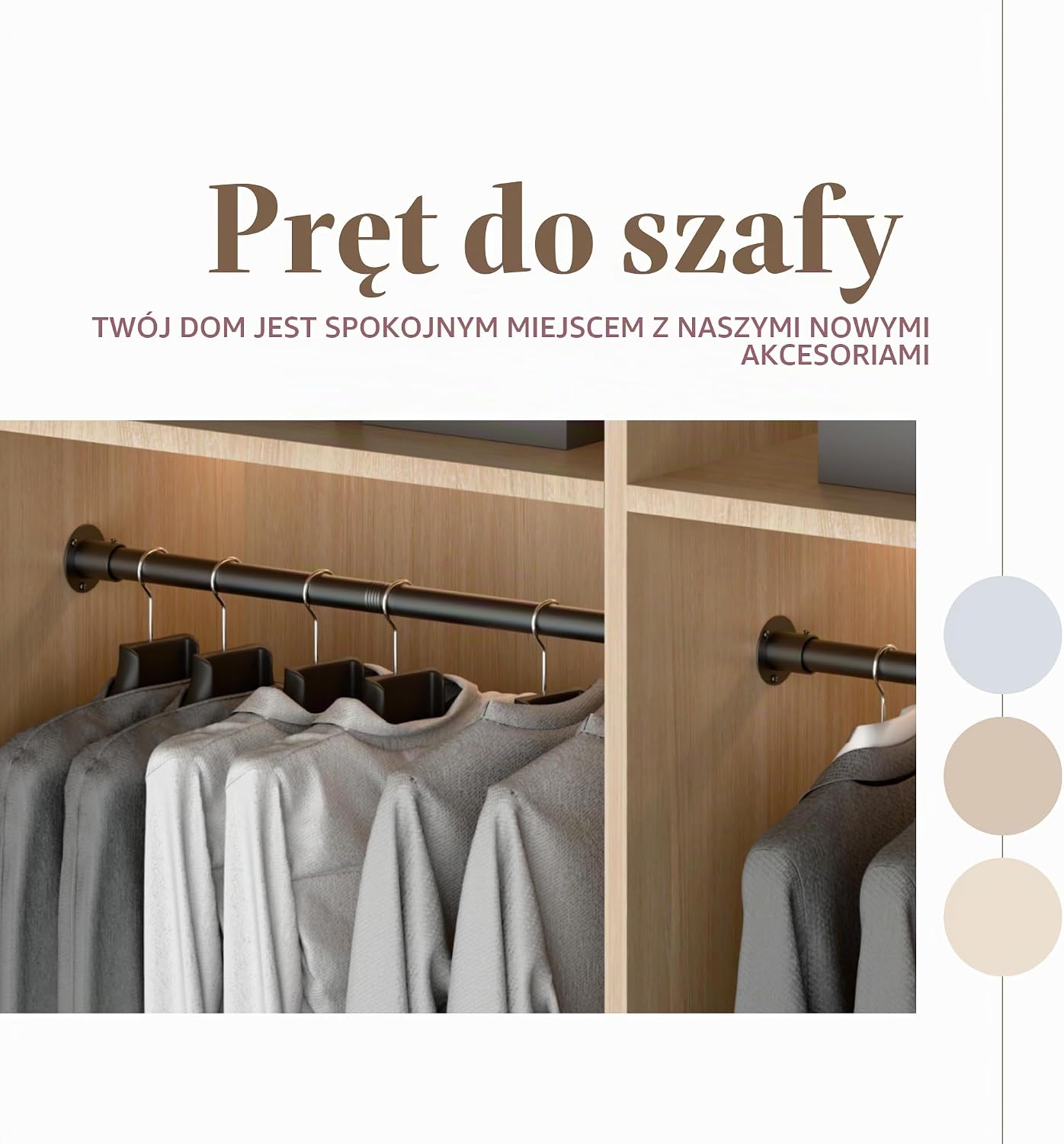 Detalle 2 de Venwemong regulowany drążek do szafy 68–110 cm, stal nierdzewna, biały, Ø 25 mm