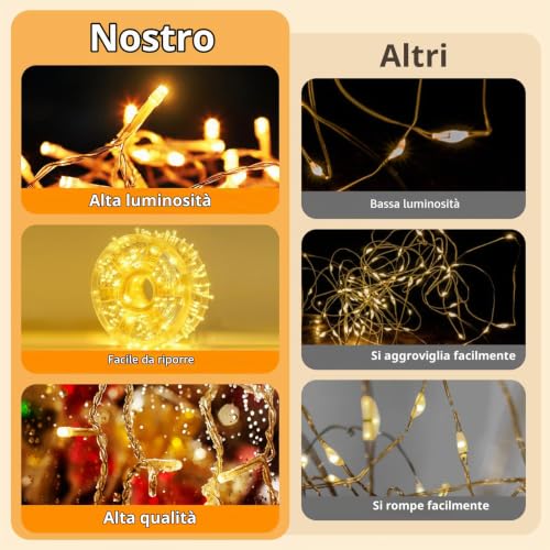Detalle 2 de Hoteril Catena luminosa natalizia da esterno, 40 m, 370 LED, bianco caldo
