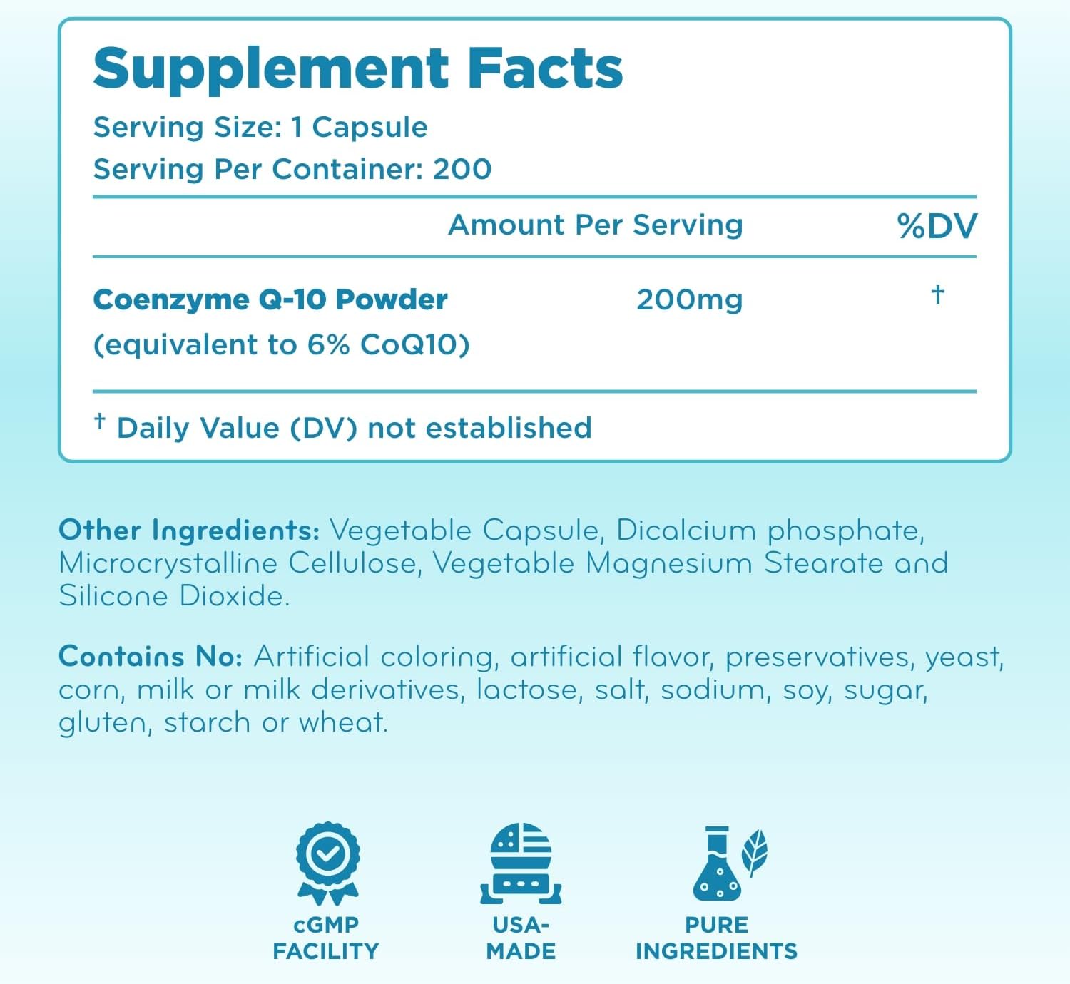 Detalle 2 de Clear Formulas CoQ10 200mg Ubiquinone Capsules, 200 Count