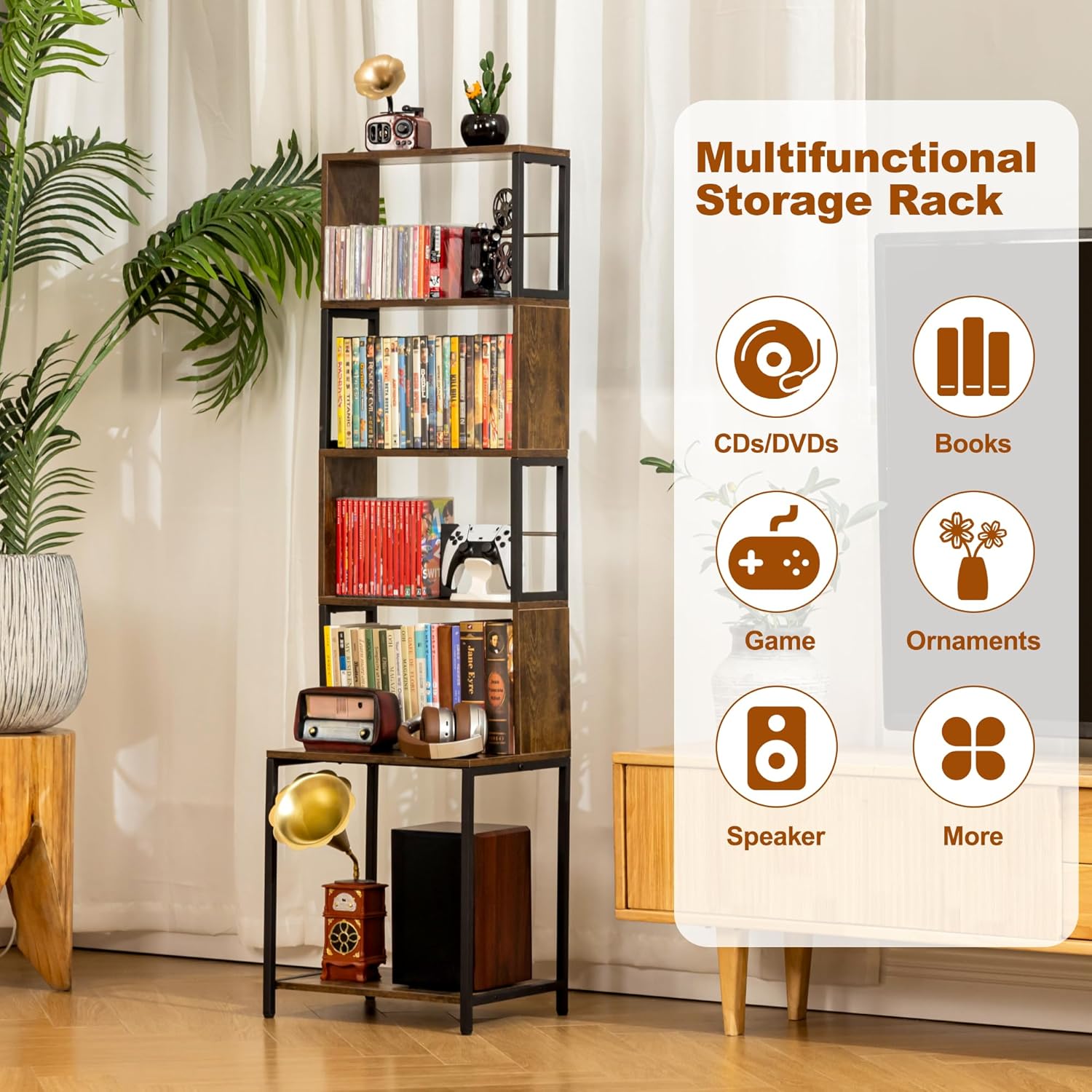 Thumbnail 3 de Aquzee Wooden DVD Shelf Media Storage Rack with Adjustable Dividers