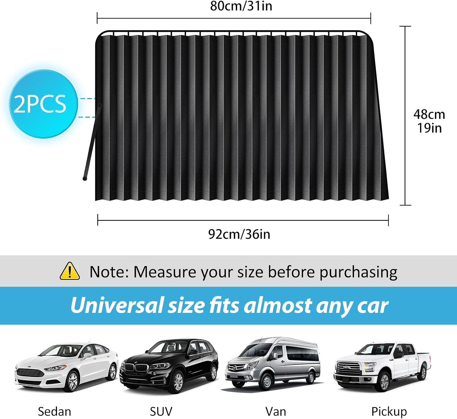 Detalle de ZATOOTO Magnetischer Sonnenschutz für Auto – 2er Set, Seitenscheiben Vorhang, UV- & Hitze-Schutz, Schwarz