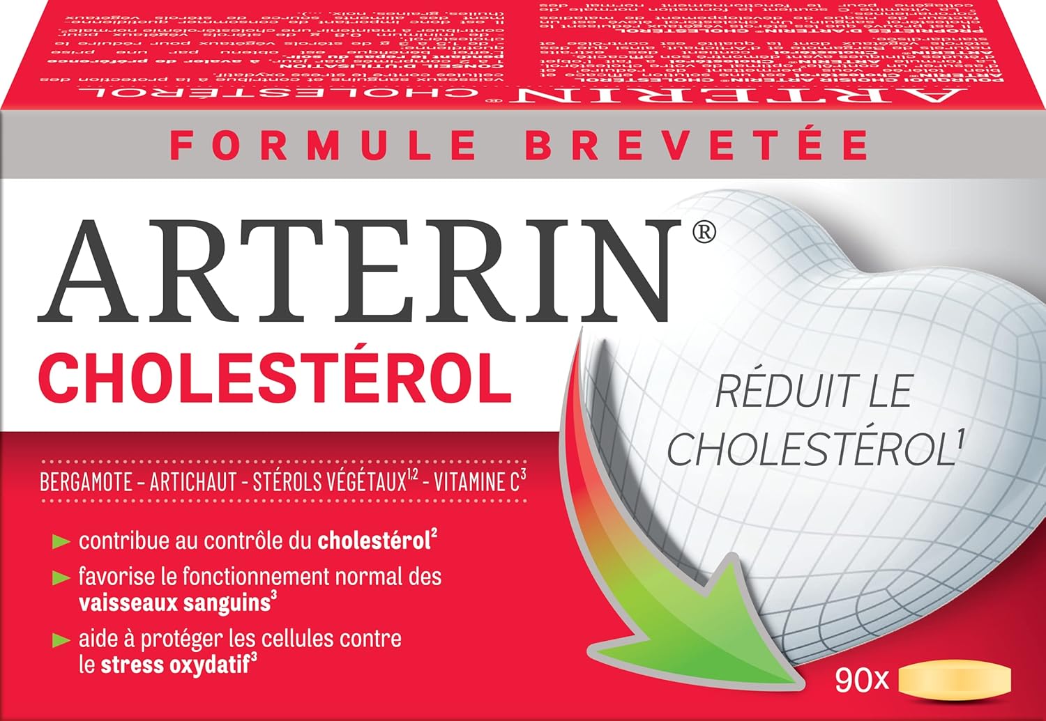 Detalle de ARTERIN Cholestérol – Complément alimentaire à base de plantes, stérols végétaux et vitamine C, 90 comprimés