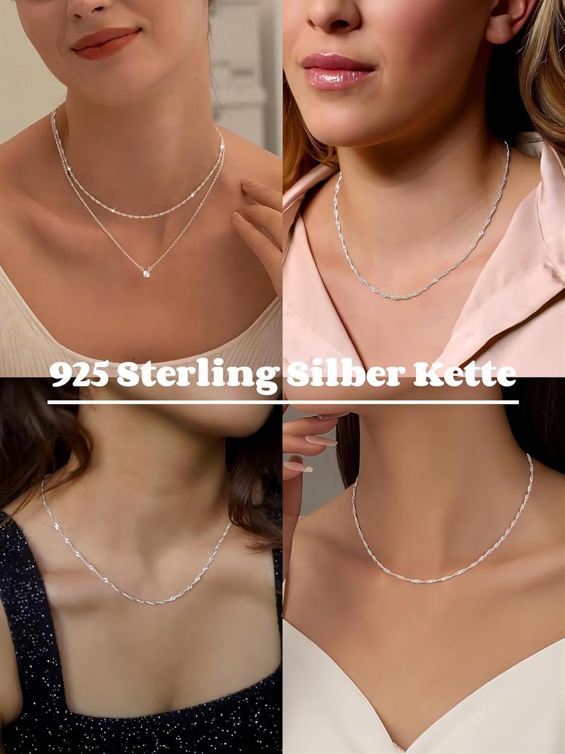 Detalle 2 de HARJJME Silberkette Damen 925 – dünne Kette ohne Anhänger, 35–55 cm