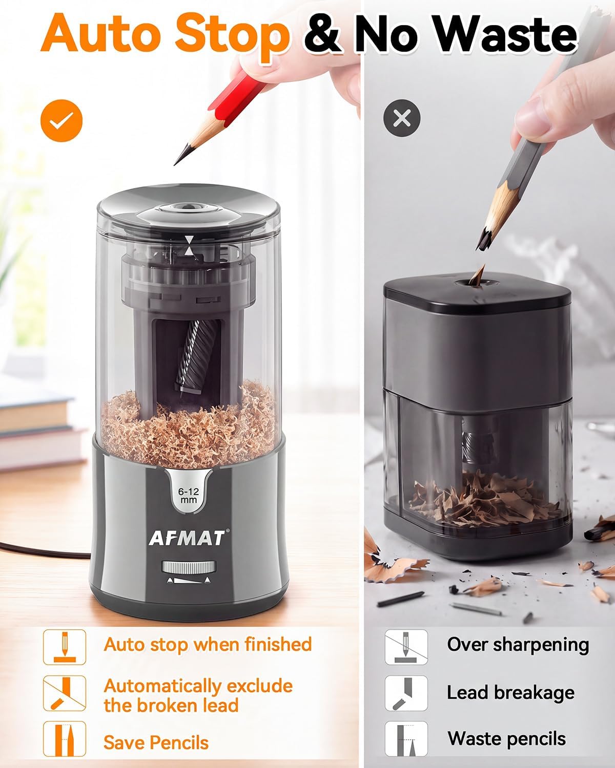 Thumbnail 3 de AFMAT PS91 Electric Pencil Sharpener for 6–12 mm Pencils, Auto Stop