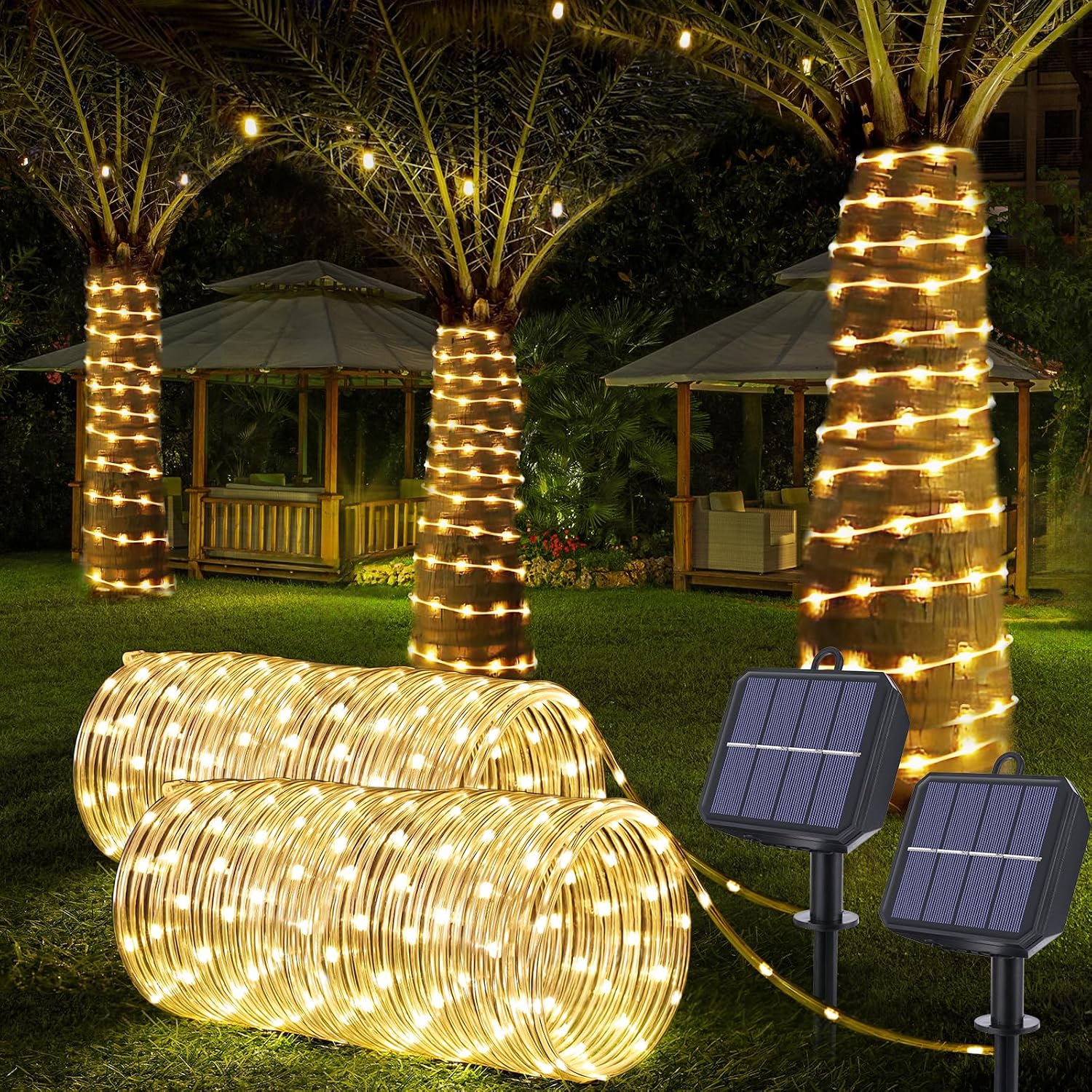Detalle de Jnaurb Solar Rope Lights, 66 ft, 200 LEDs, 8 Modes, Warm White