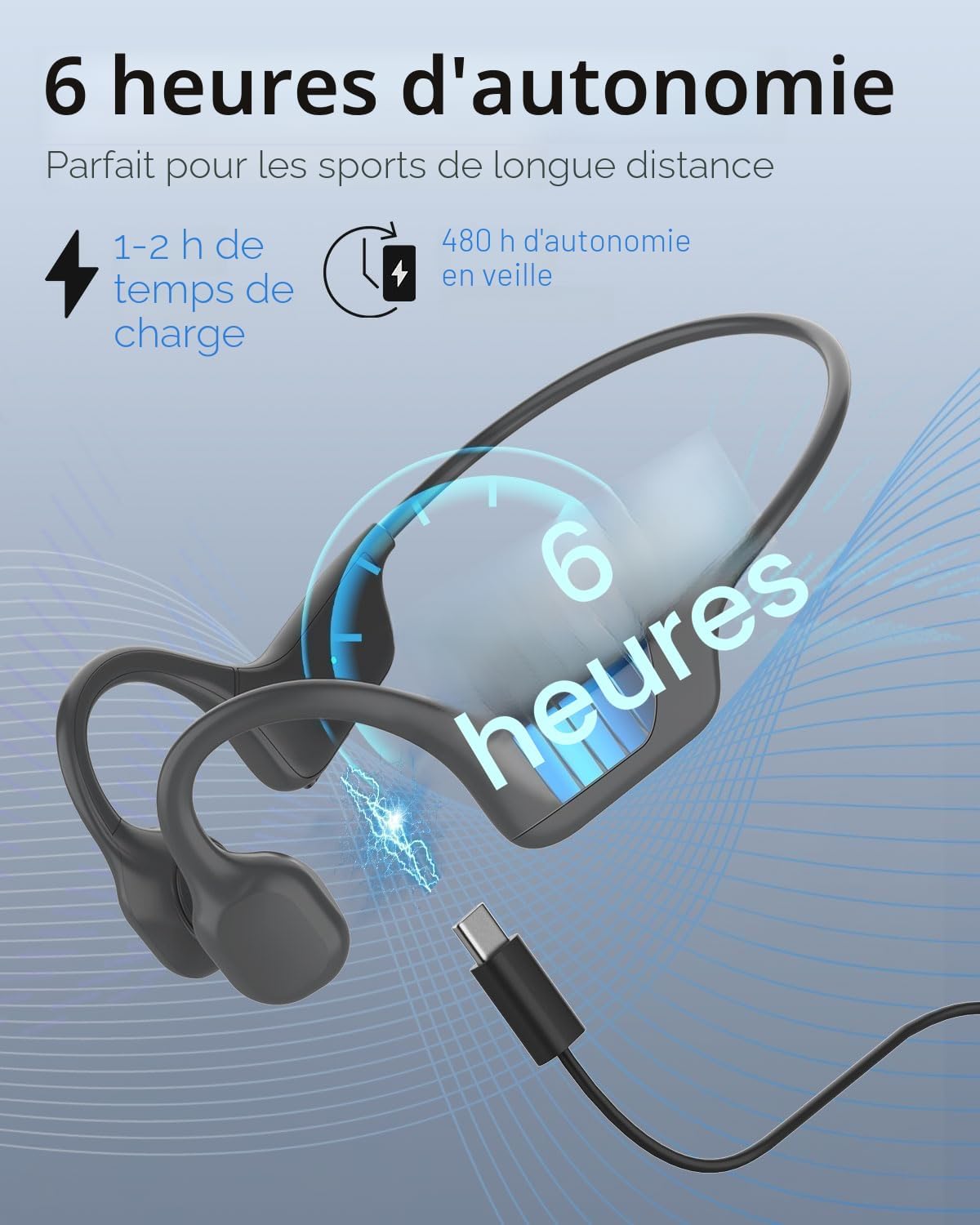 Thumbnail 3 de ANSTEN Casque à conduction osseuse Bluetooth 5.3 (open ear) avec micro, étanchéité IPX5